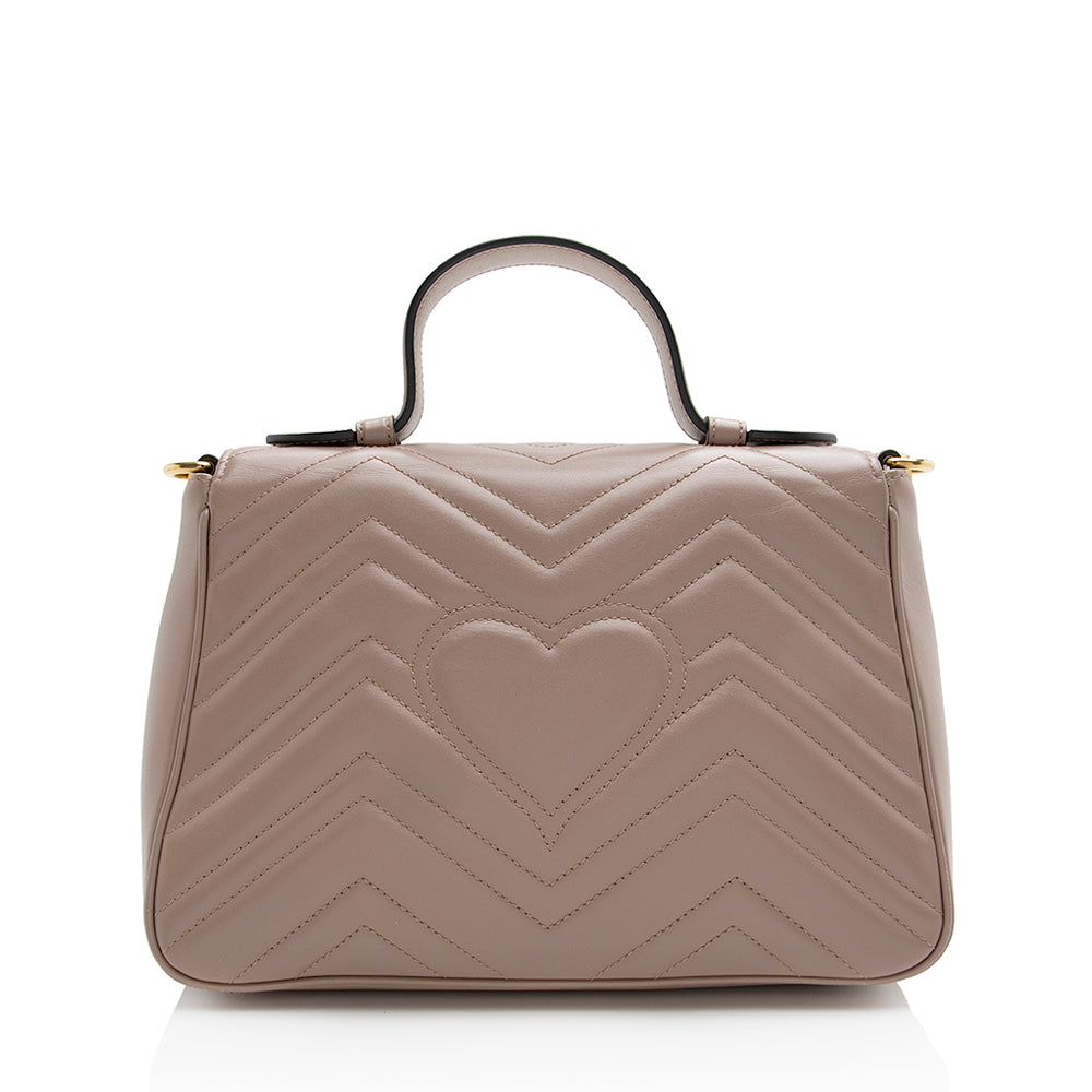 Gucci GG Marmont Top Handle SHF Matelasse Leather Beige Small Crossbody Bag