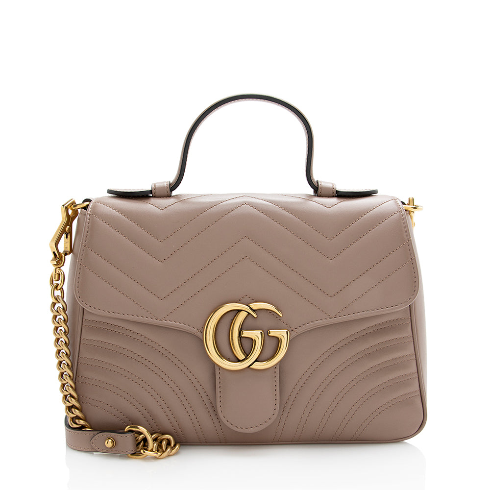 Gucci GG Marmont Top Handle SHF Matelasse Leather Beige Small Crossbody Bag