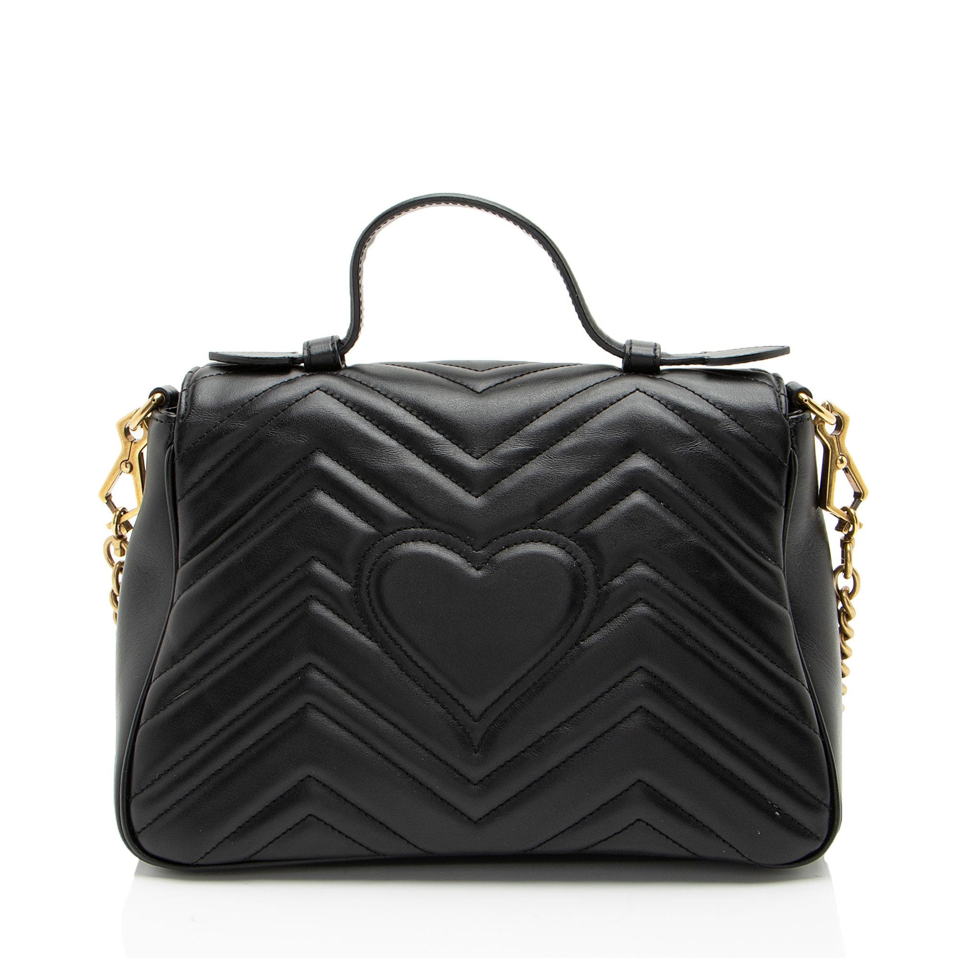 Gucci GG Marmont Top Handle Matelasse Leather Black Small Shoulder Bag