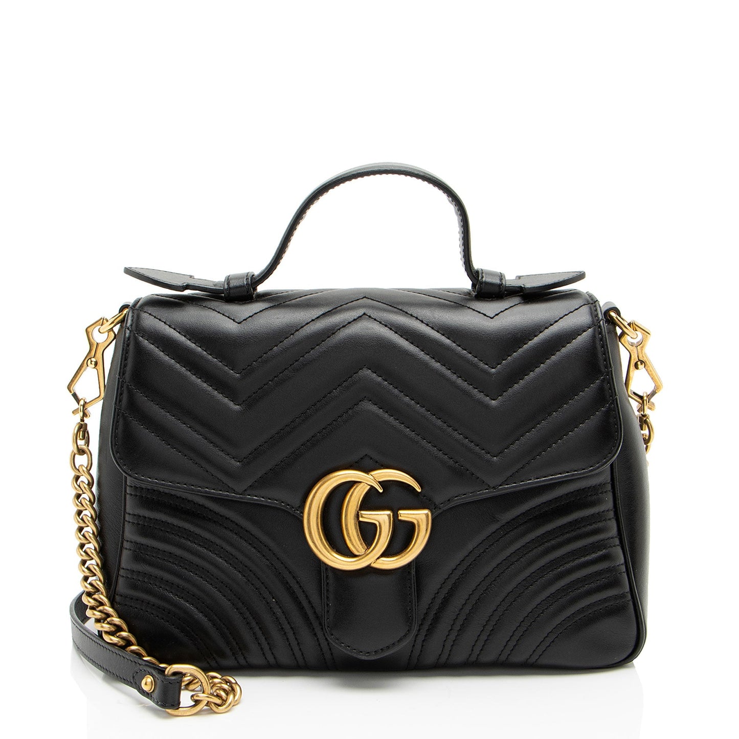 Gucci GG Marmont Top Handle Matelasse Leather Black Small Shoulder Bag
