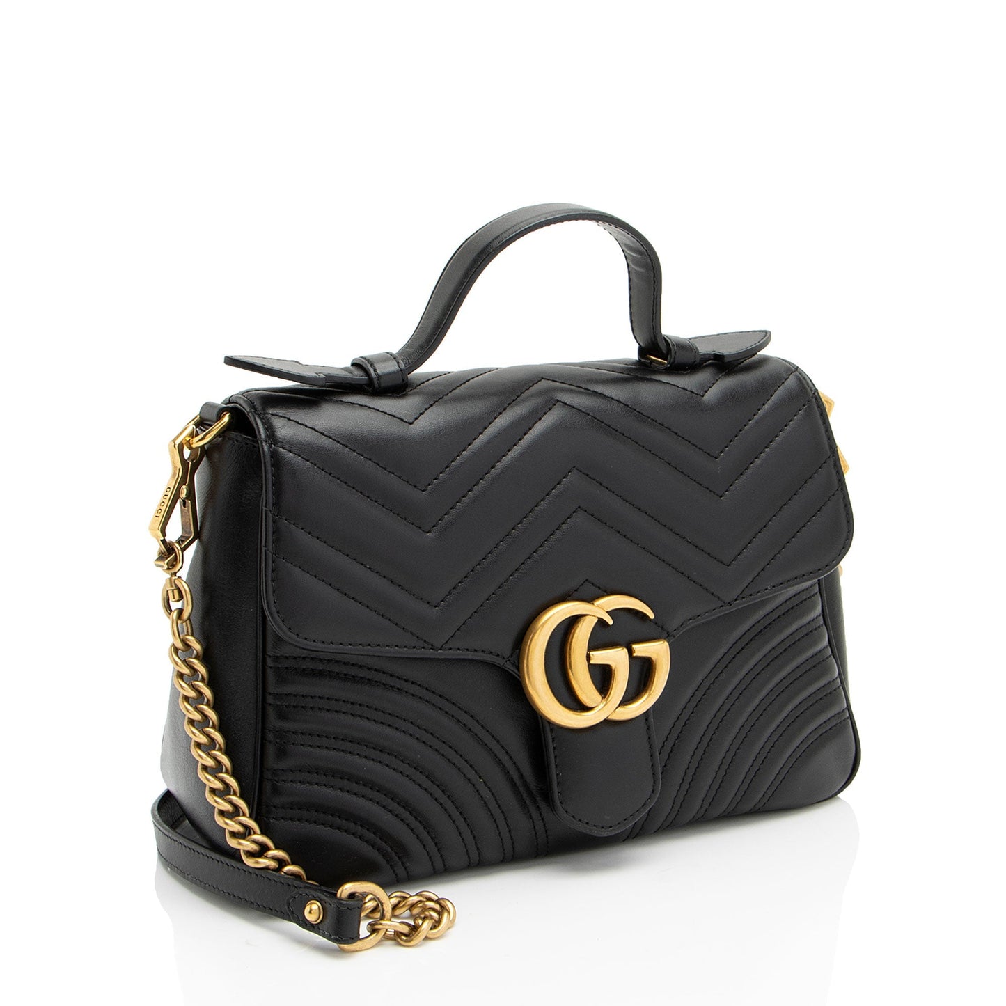 Gucci GG Marmont Top Handle Matelasse Leather Black Small Shoulder Bag