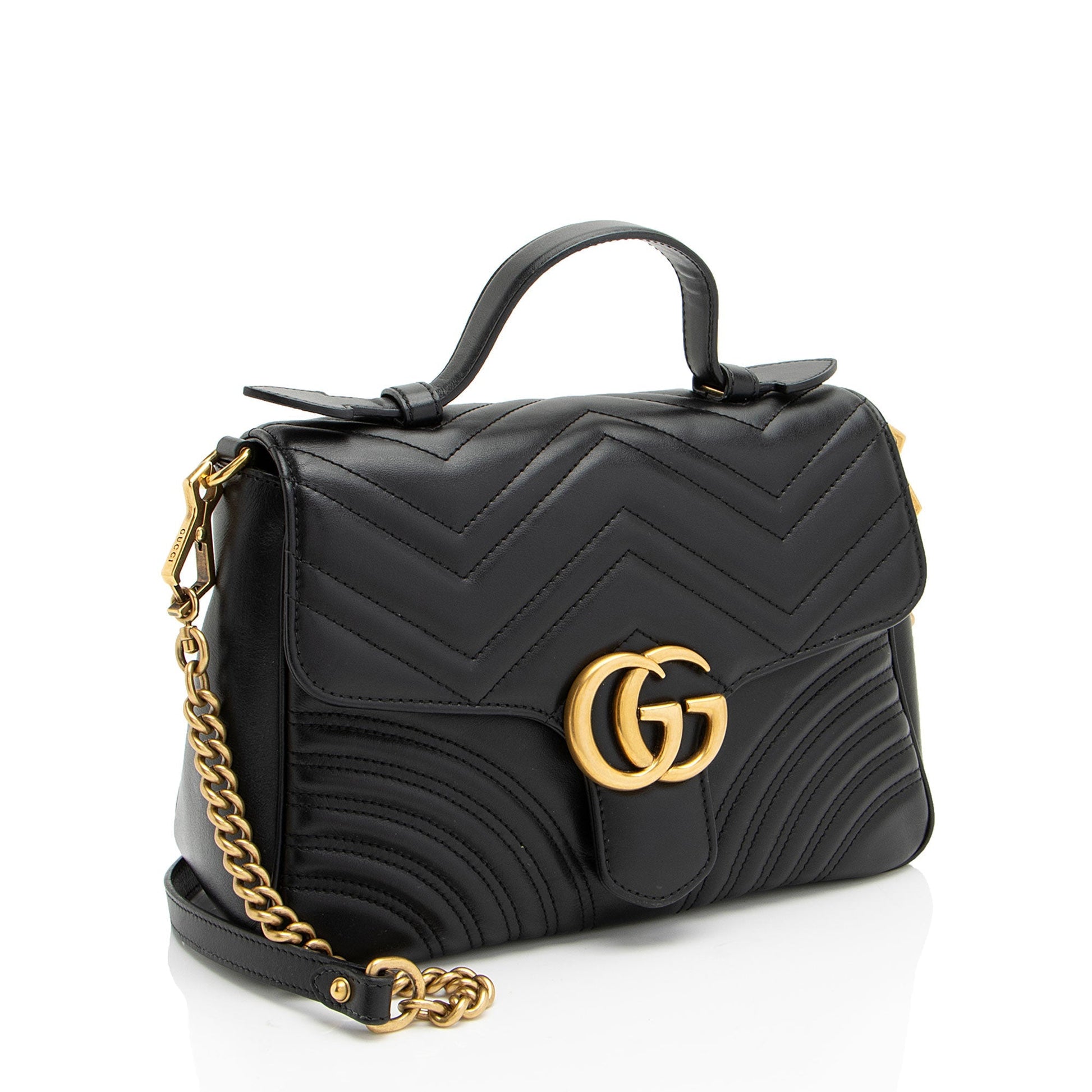 Gucci GG Marmont Top Handle Matelasse Leather Black Small Shoulder Bag