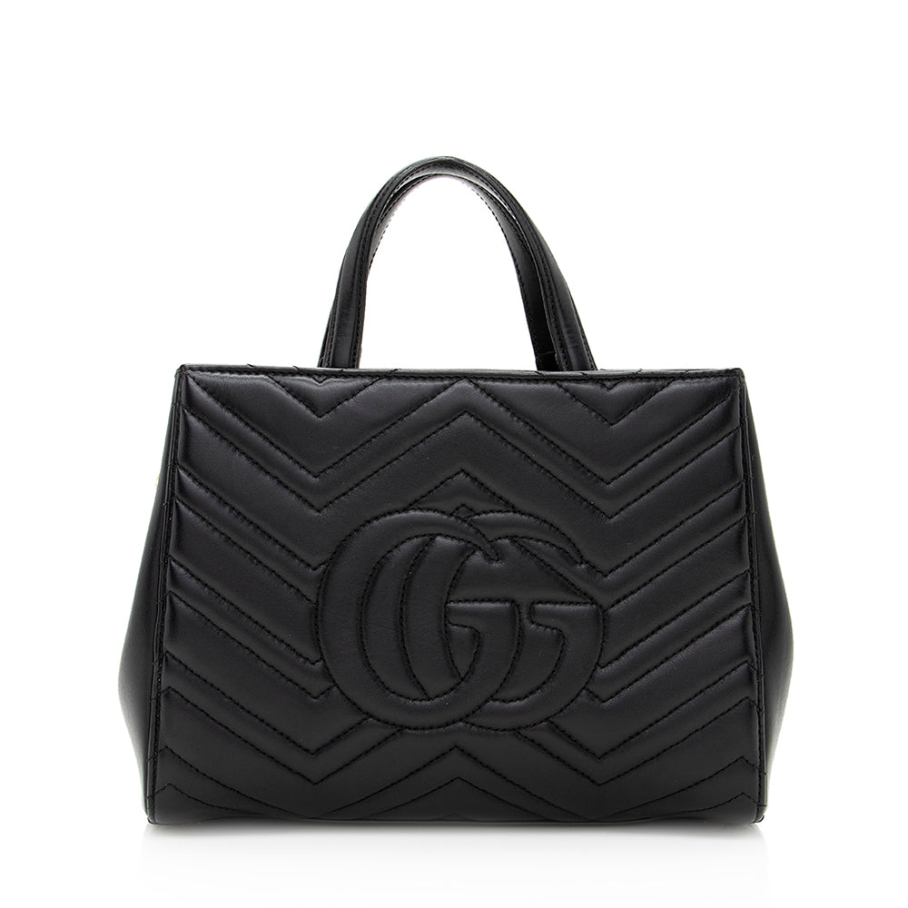 Gucci GG Marmont Top Handle SHF Matelasse Leather Black Small Tote Bag