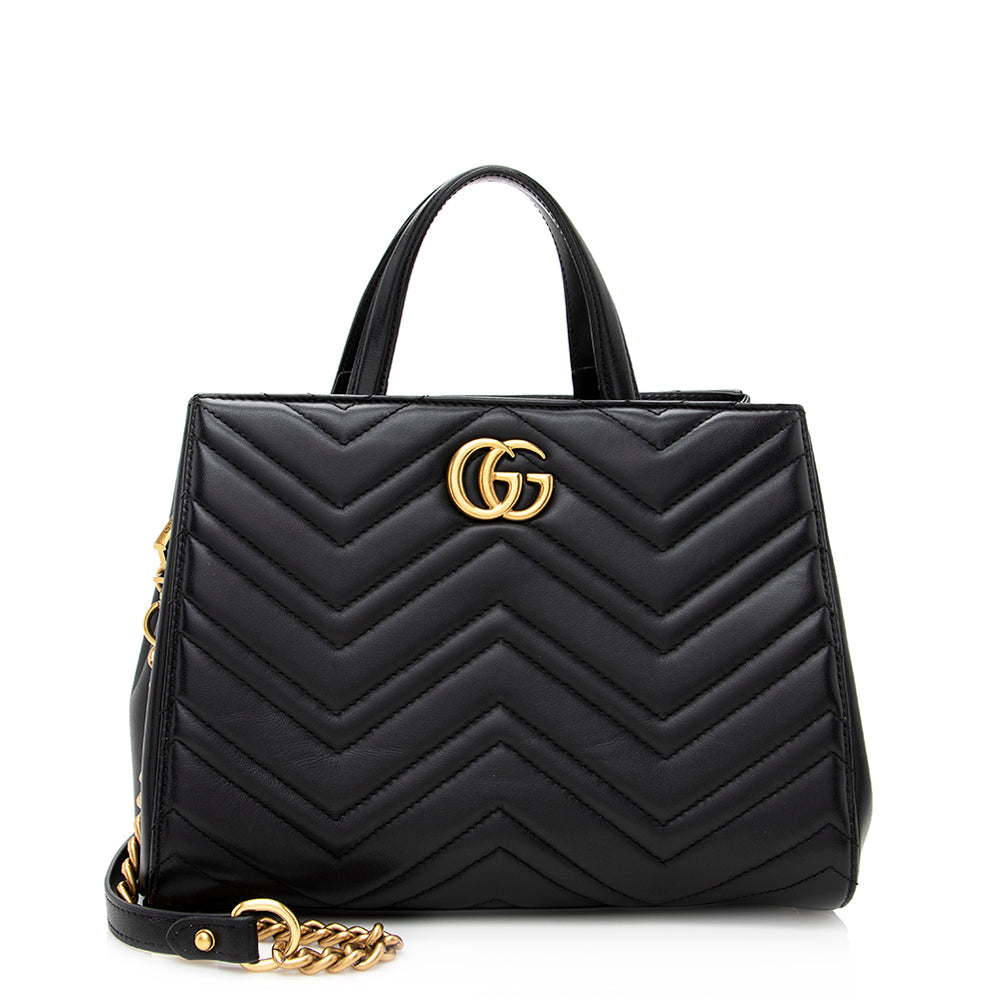 Gucci GG Marmont Top Handle SHF Matelasse Leather Black Small Tote Bag