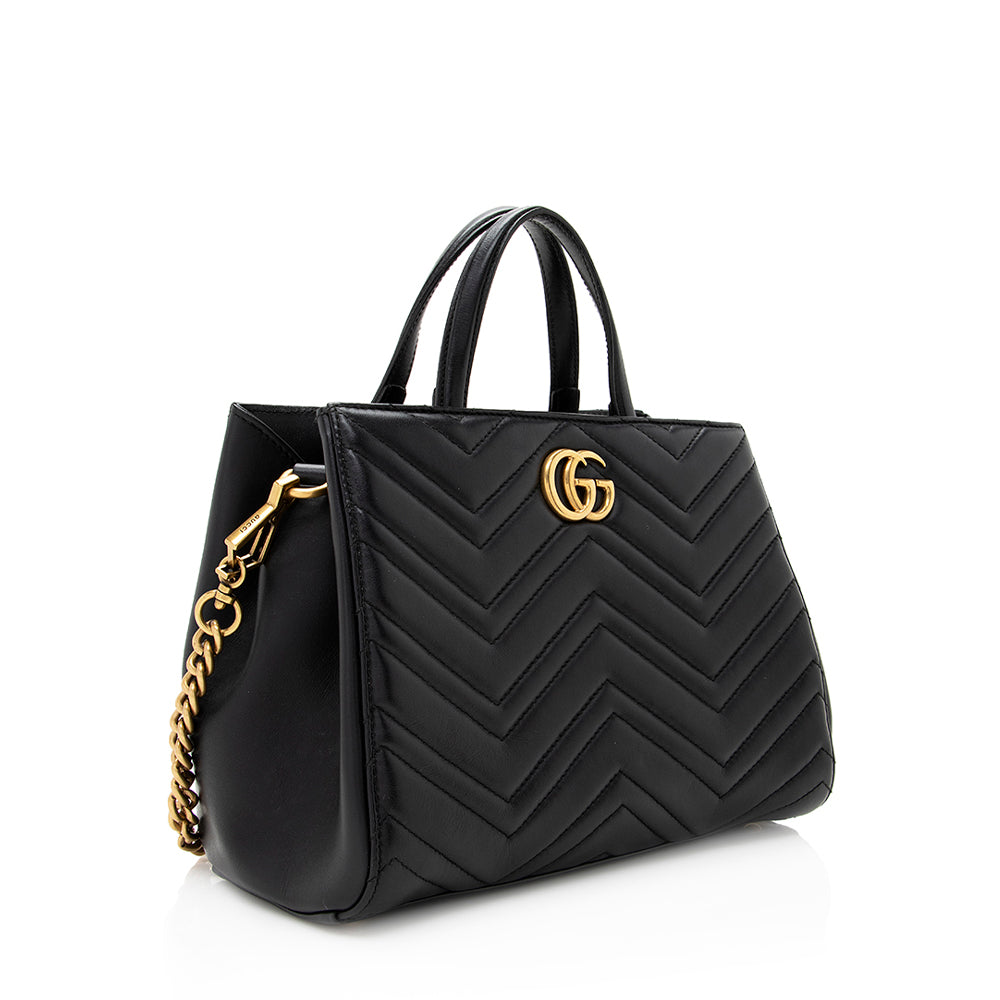 Gucci GG Marmont Top Handle SHF Matelasse Leather Black Small Tote Bag