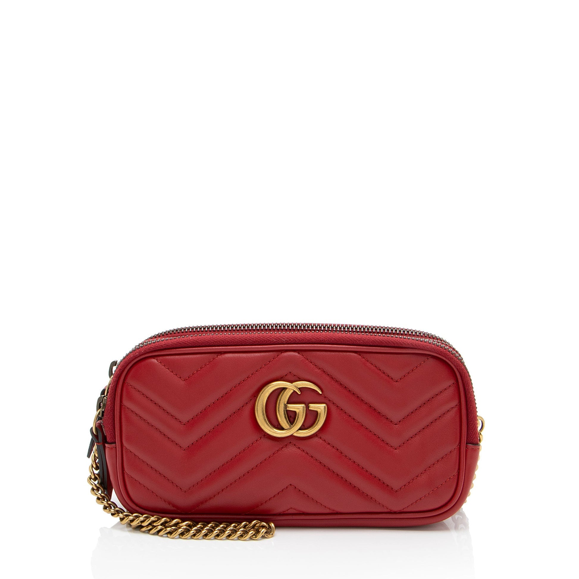 Gucci GG Marmont Triple-Zip Matelasse Leather Red Mini Crossbody Bag