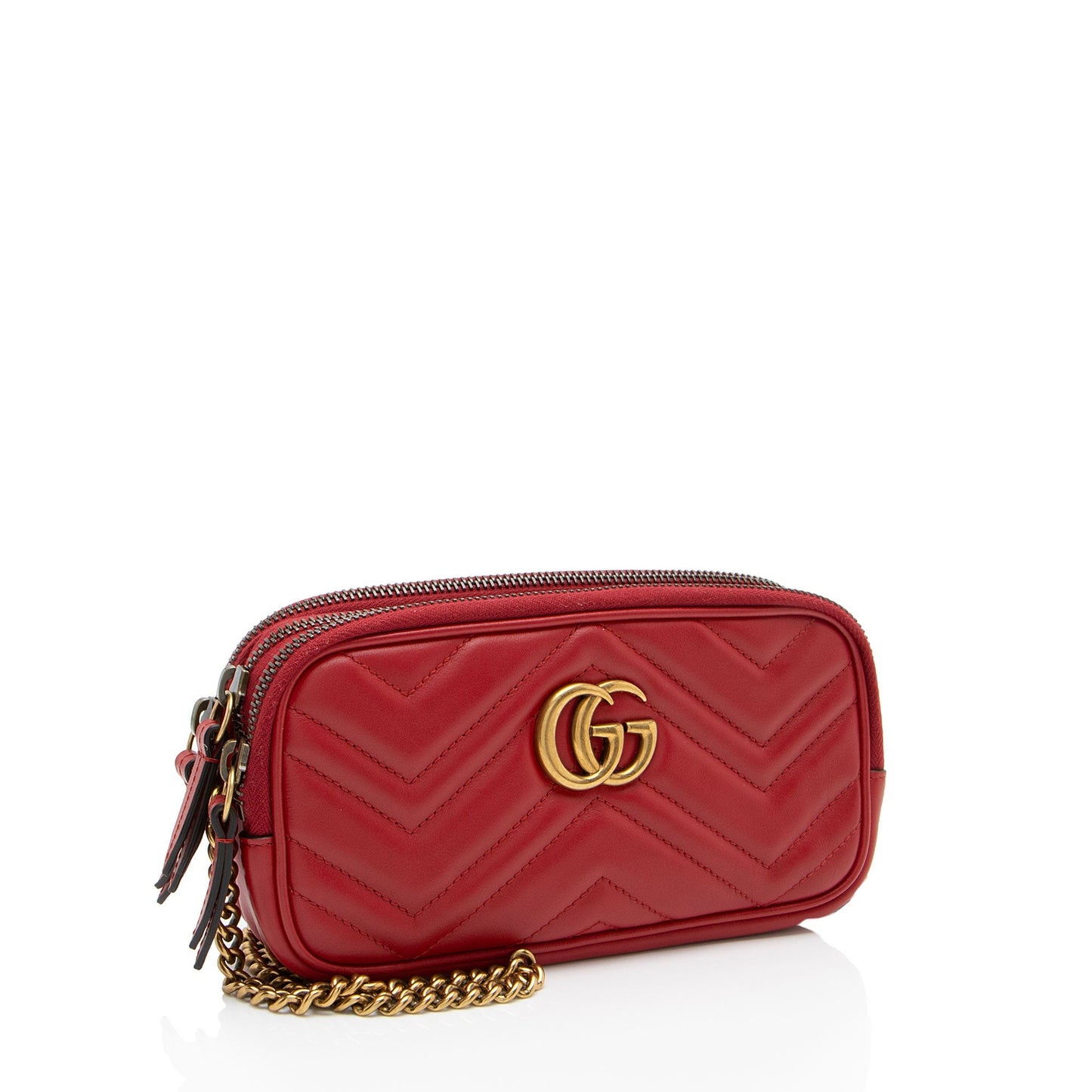 Gucci GG Marmont Triple-Zip Matelasse Leather Red Mini Crossbody Bag