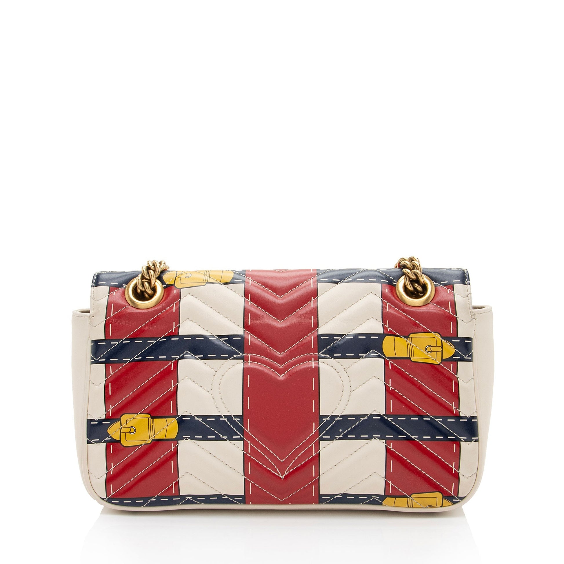 Gucci GG Marmont Trompe L'Oeil Flap Matelasse Leather White Blue Crossbody Bag