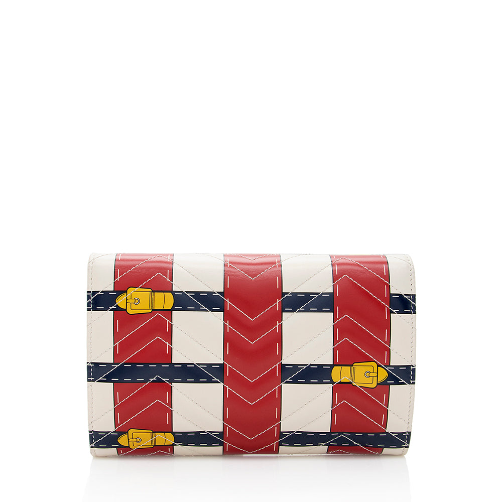 Gucci GG Marmont Trompe L'Oeil Wallet Matelasse Leather White Blue Crossbody Bag