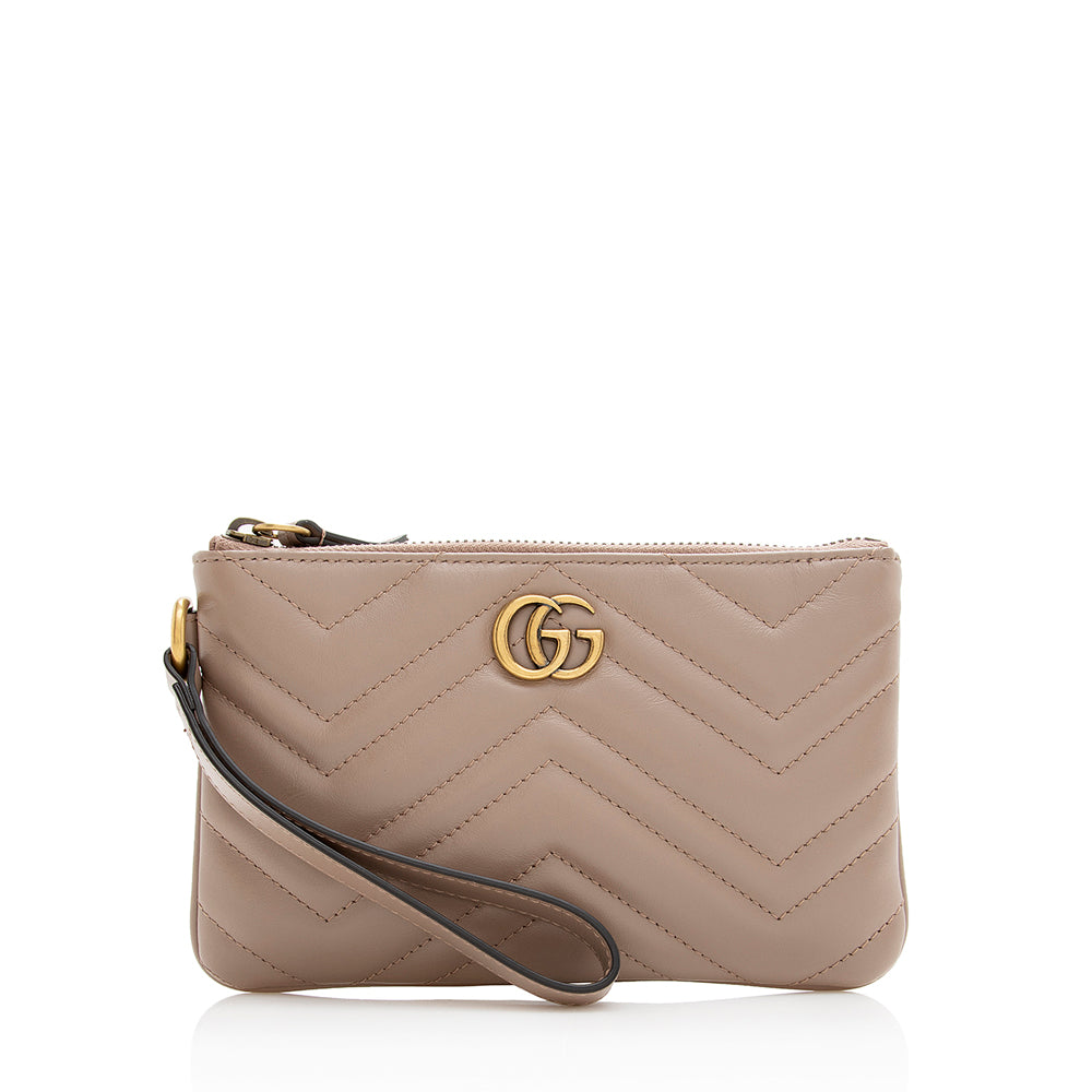 Gucci GG Marmont Wristlet SHF Matelasse Leather Beige Clutch Bag