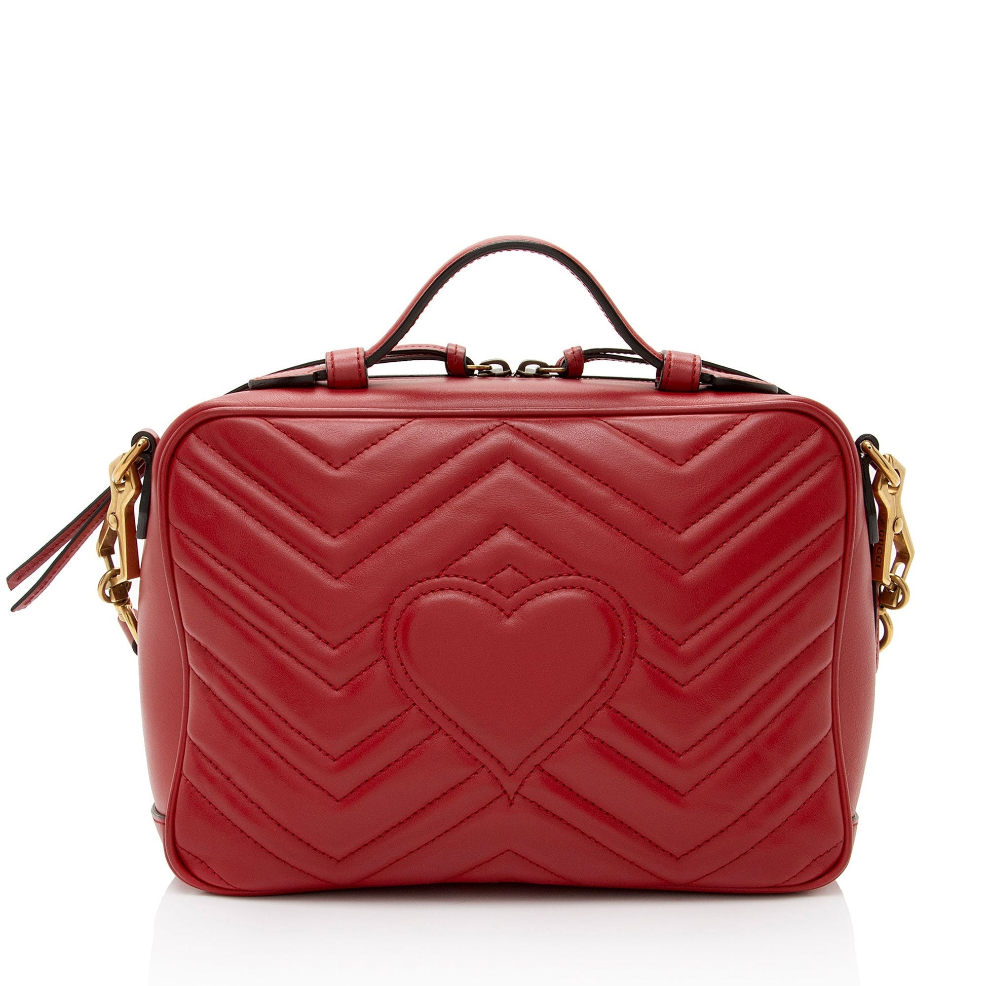 Gucci GG Marmont Zip Around Top Matelasse Leather Nylon Red Crossbody Bag Shf Ahwccx