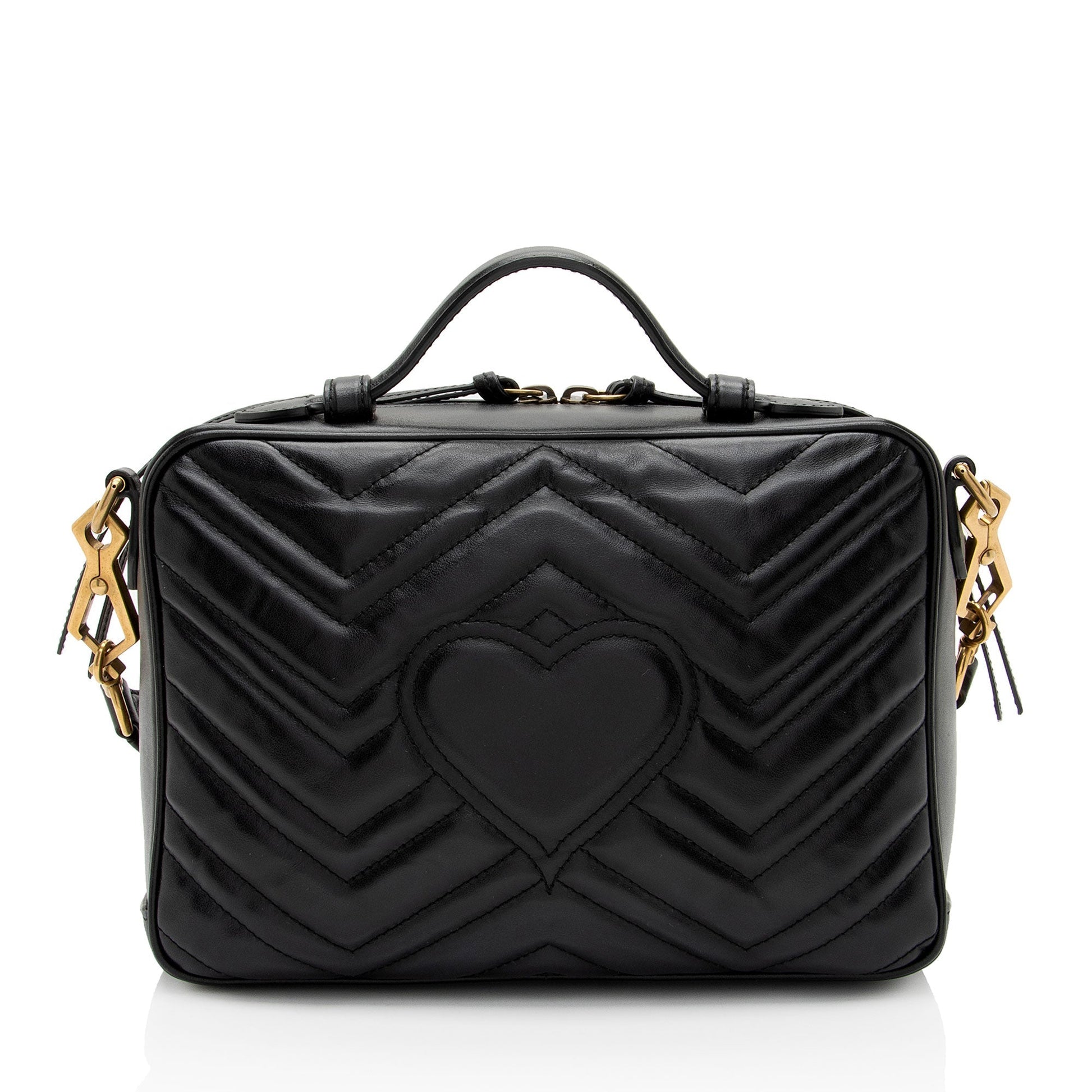 Gucci GG Marmont Zip Around Top Matelasse Leather Nylon Black Crossbody Bag Shf Czzjyd