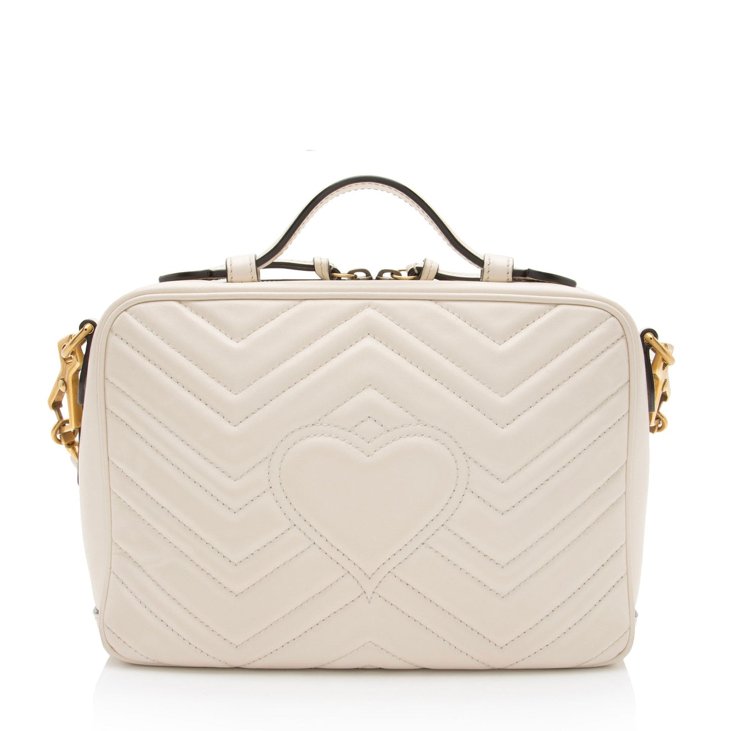 Gucci GG Marmont Zip Around Top Matelasse Leather Nylon White Crossbody Bag
