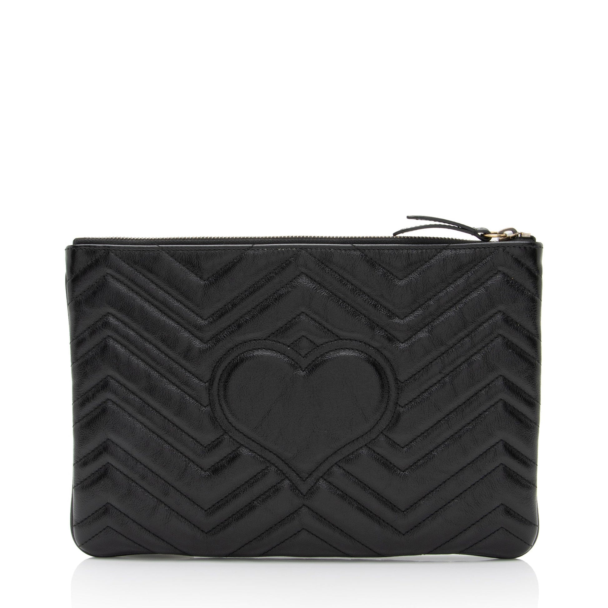Gucci GG Marmont Zip Pouch Matelasse Leather Black Clutch Bag
