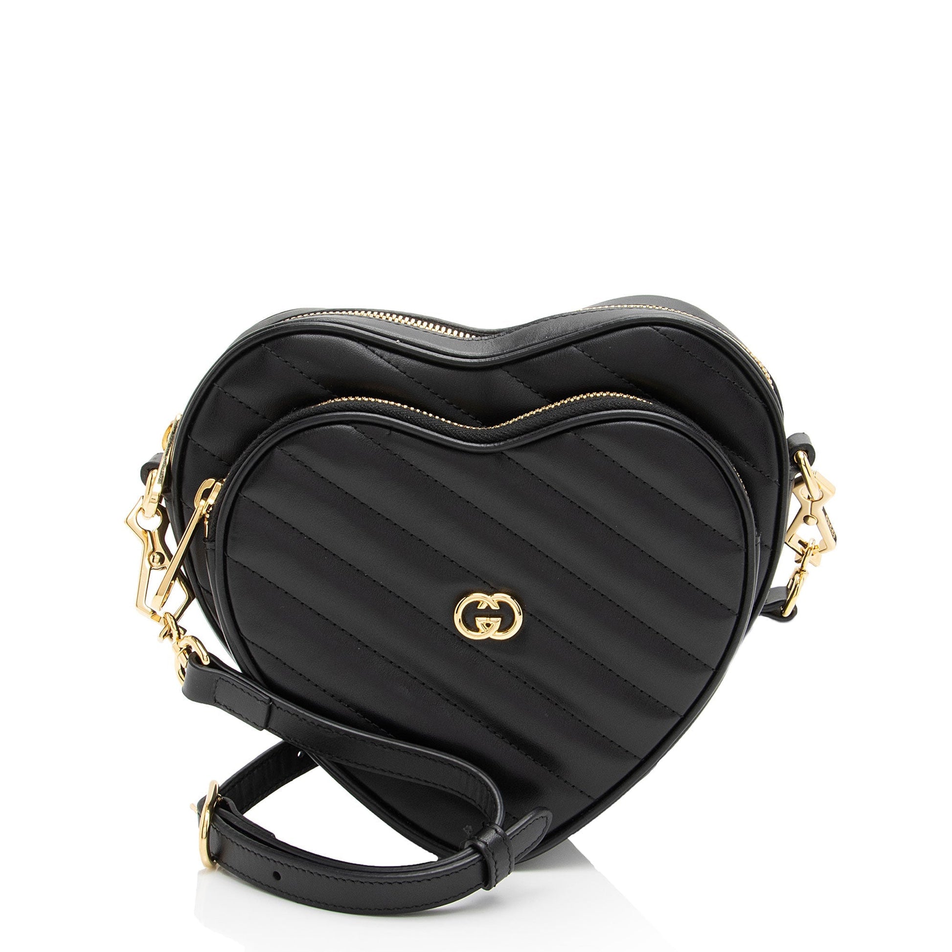 Gucci Interlocking G Heart SHF-j5rydx Matelasse Leather Black Mini Crossbody Bag