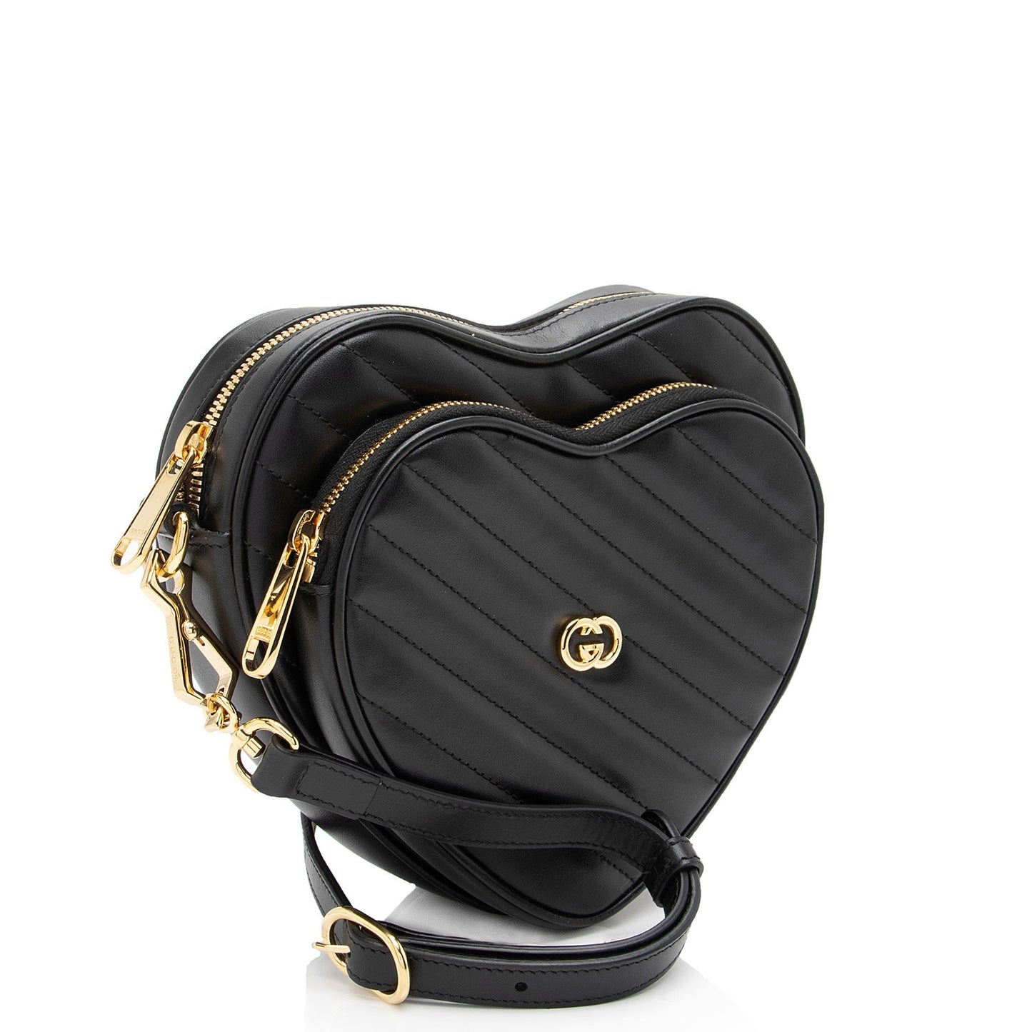 Gucci Interlocking G Heart SHF-j5rydx Matelasse Leather Black Mini Crossbody Bag