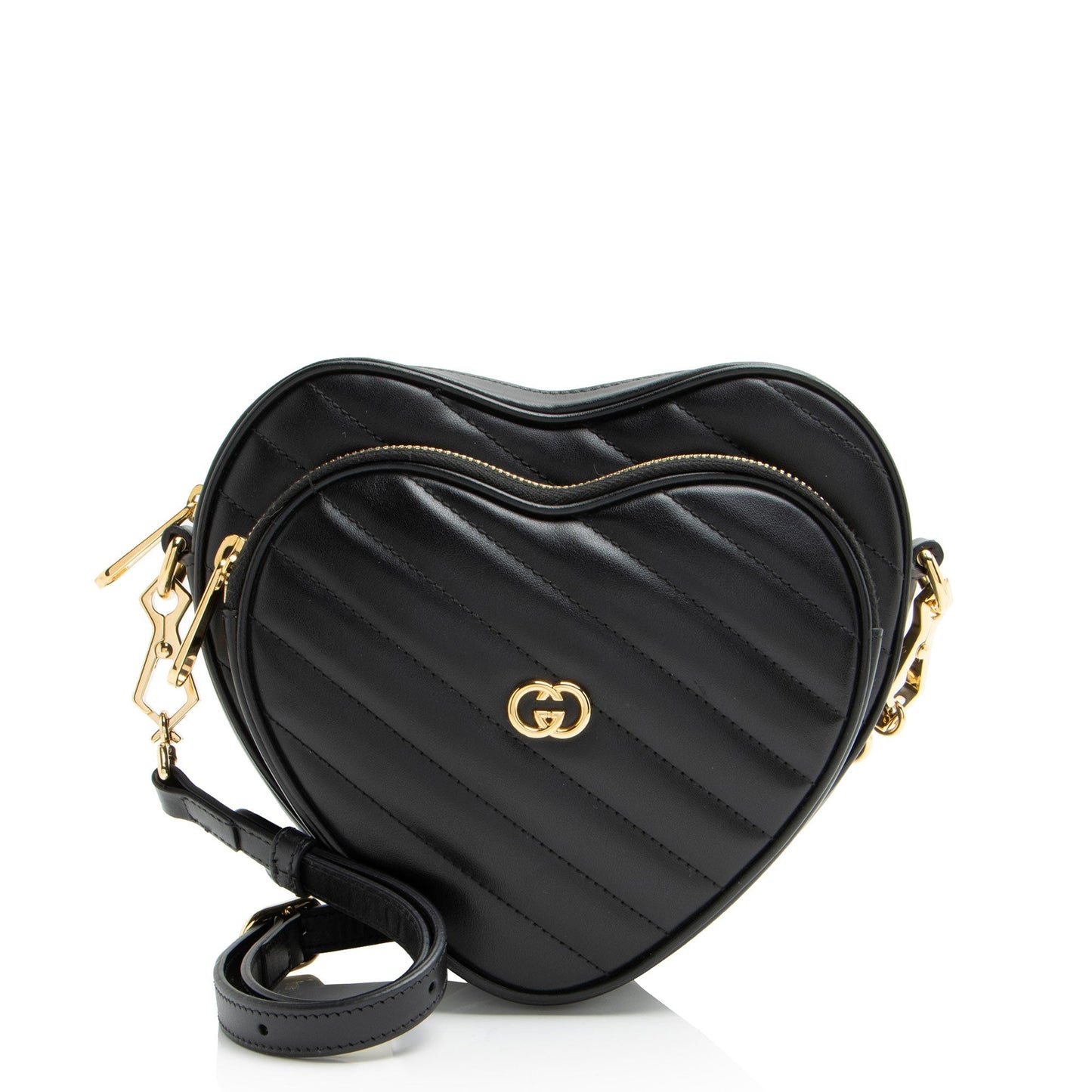 Gucci Interlocking G Heart Matelasse Leather Black Mini Crossbody Bag