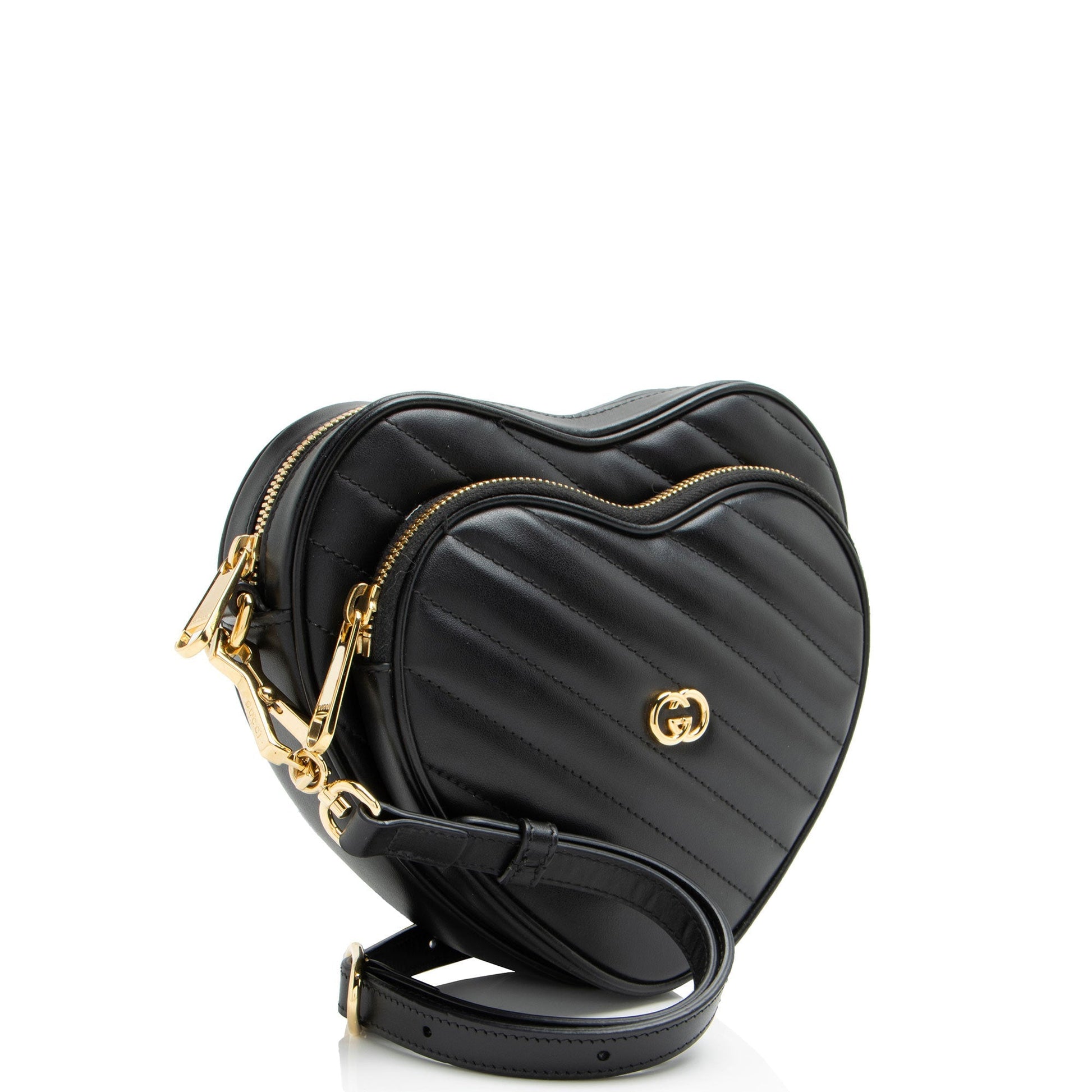 Gucci Interlocking G Heart Matelasse Leather Black Mini Crossbody Bag