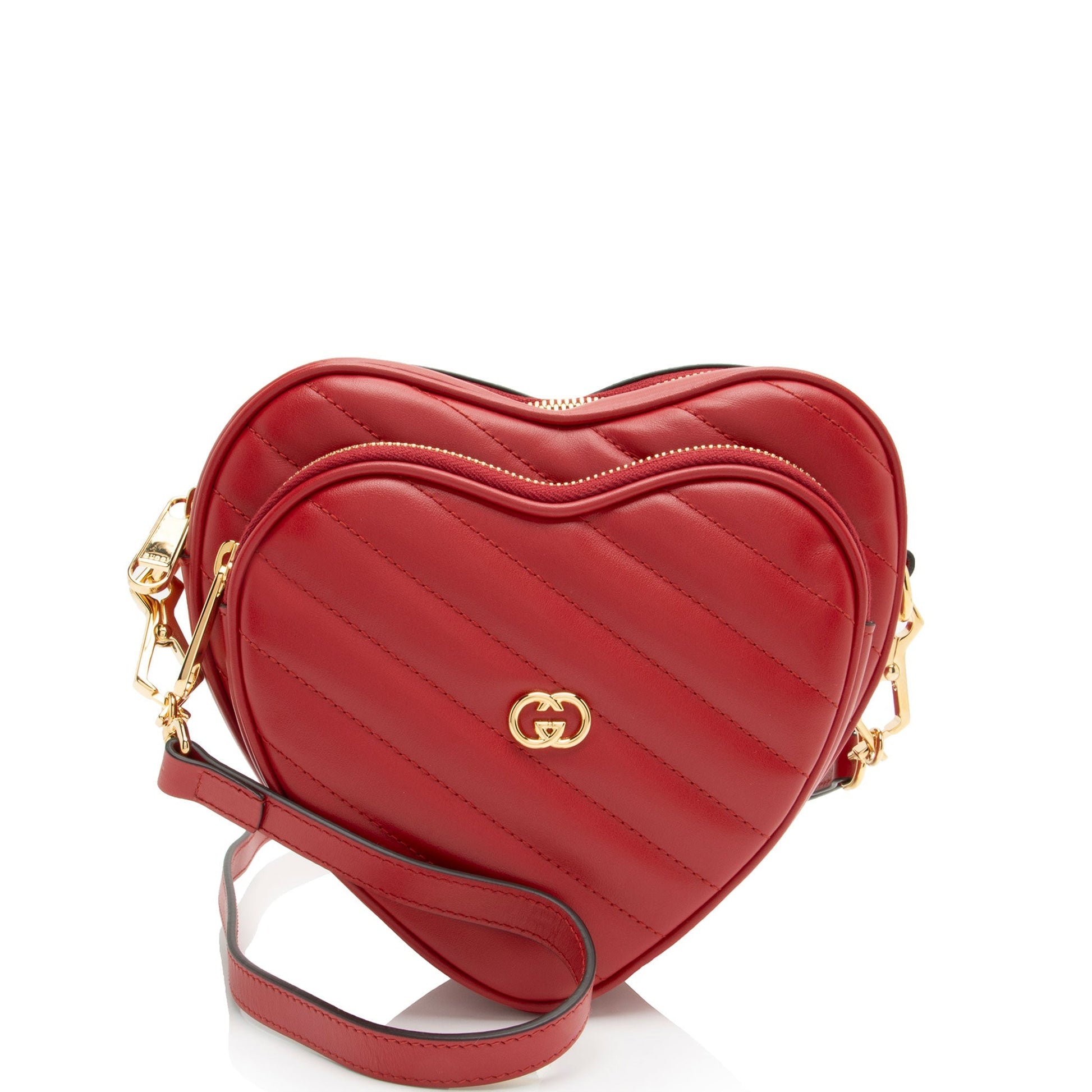 Gucci Interlocking G Heart Matelasse Leather Red Mini Crossbody Bag