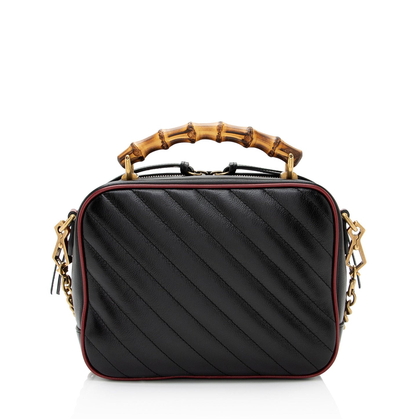 Gucci Torchon GG Marmont Bamboo Top Matelasse Leather Black Red Crossbody Bag