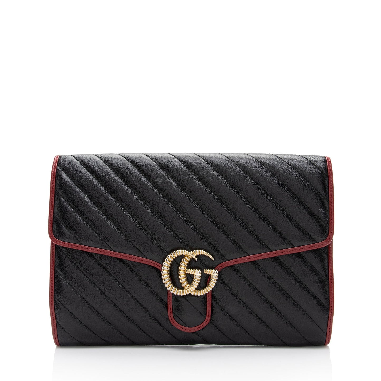 Gucci Torchon GG Marmont SHF-AQeHxl Matelasse Leather Black Red Clutch Bag
