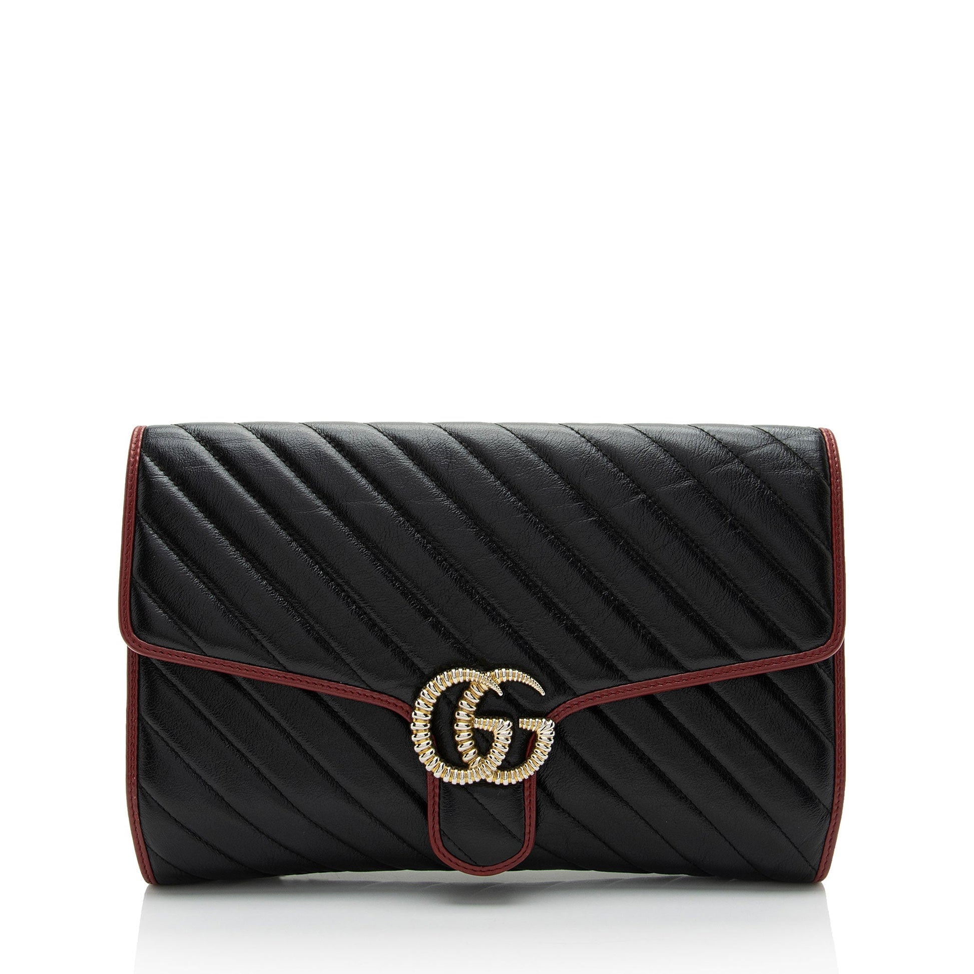 Gucci Torchon GG Marmont SHF-GnVwkR Matelasse Leather Black Red Clutch Bag