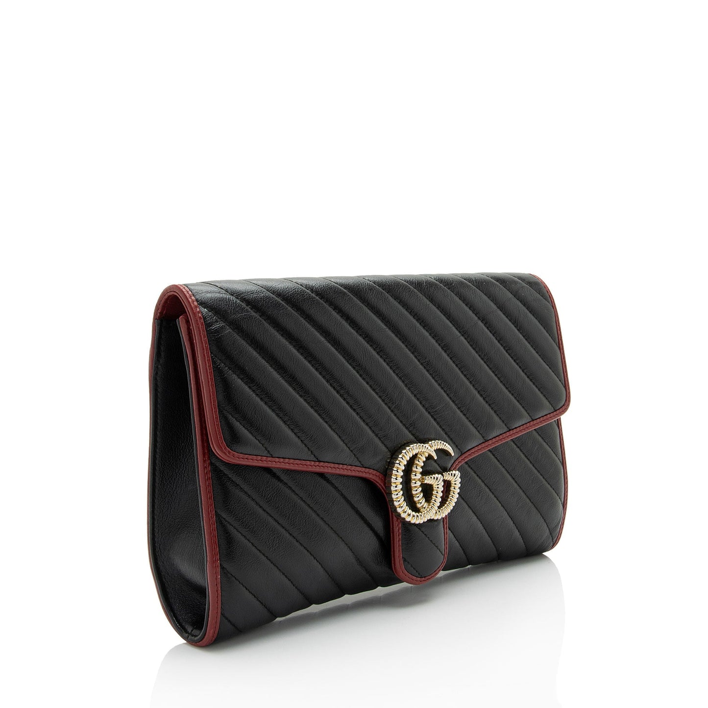 Gucci Torchon GG Marmont SHF-GnVwkR Matelasse Leather Black Red Clutch Bag