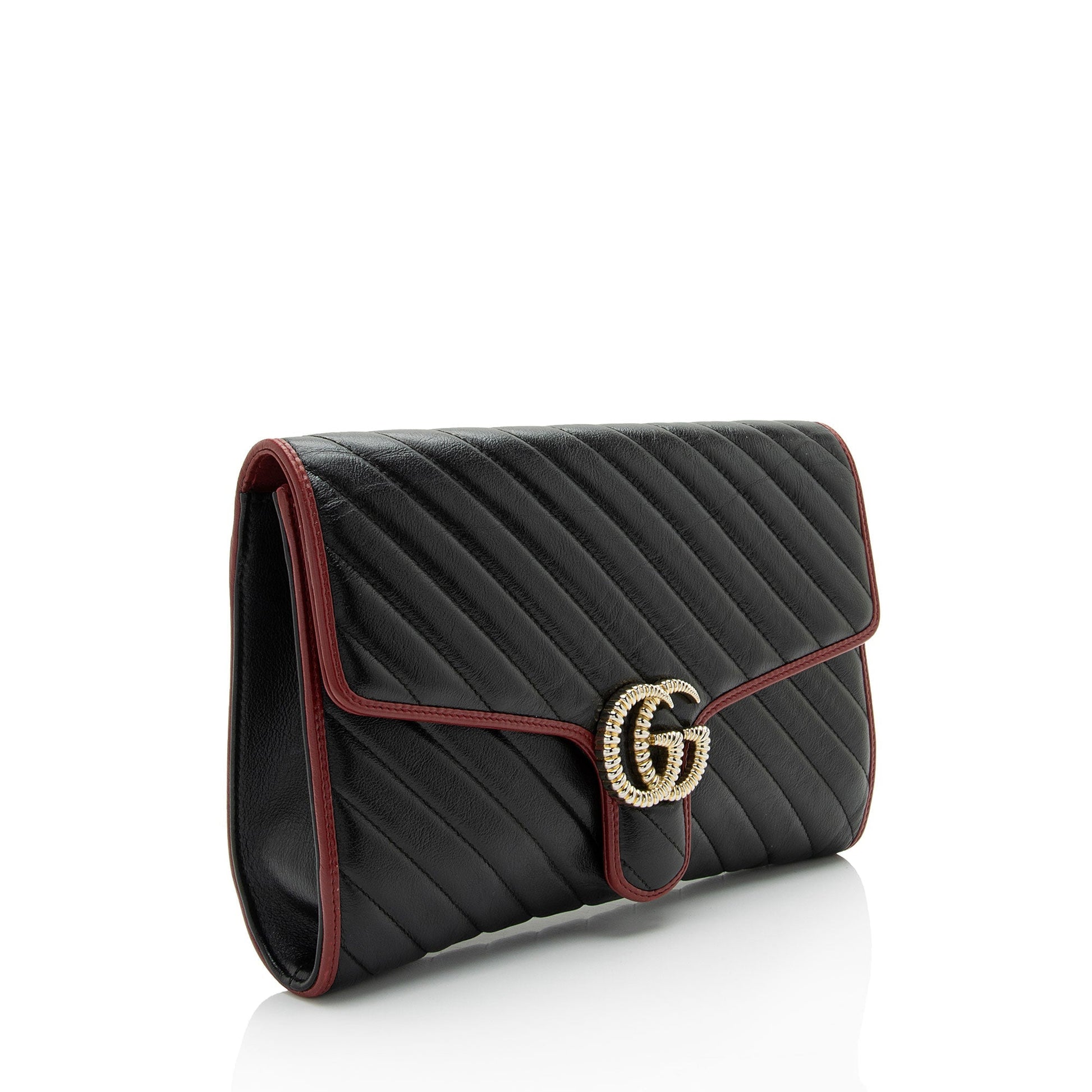 Gucci Torchon GG Marmont SHF-GnVwkR Matelasse Leather Black Red Clutch Bag