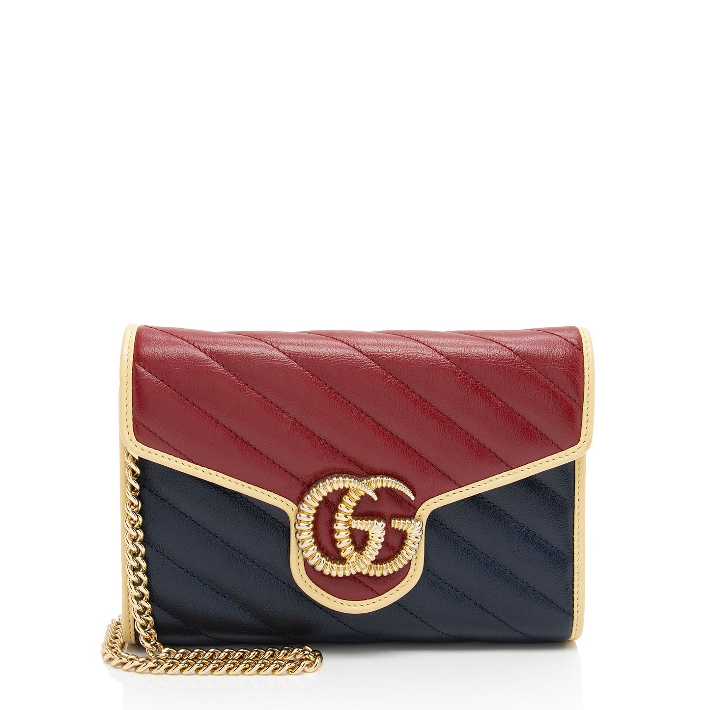 Gucci Torchon GG Marmont Chain Matelasse Leather Blue Red Crossbody Bag