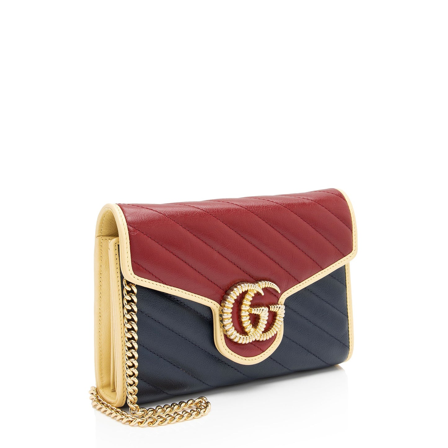 Gucci Torchon GG Marmont Chain Matelasse Leather Blue Red Crossbody Bag