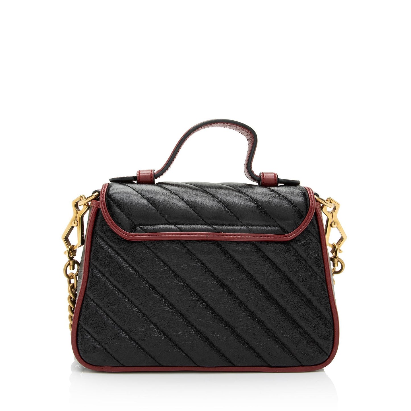 Gucci Torchon GG Marmont Top Handle Matelasse Leather Black Red Satchel Bag