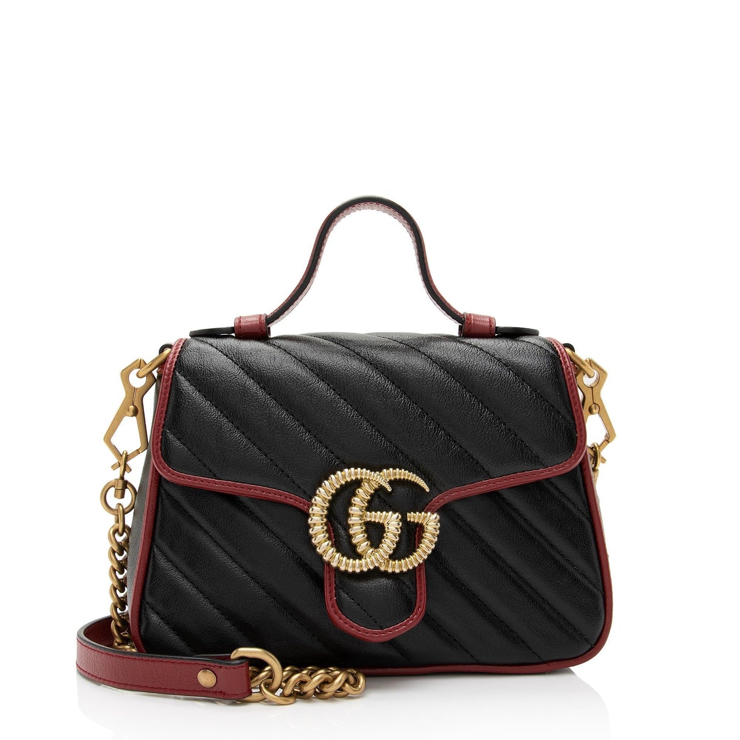 Gucci Torchon GG Marmont Top Handle Matelasse Leather Blue Red Satchel Bag