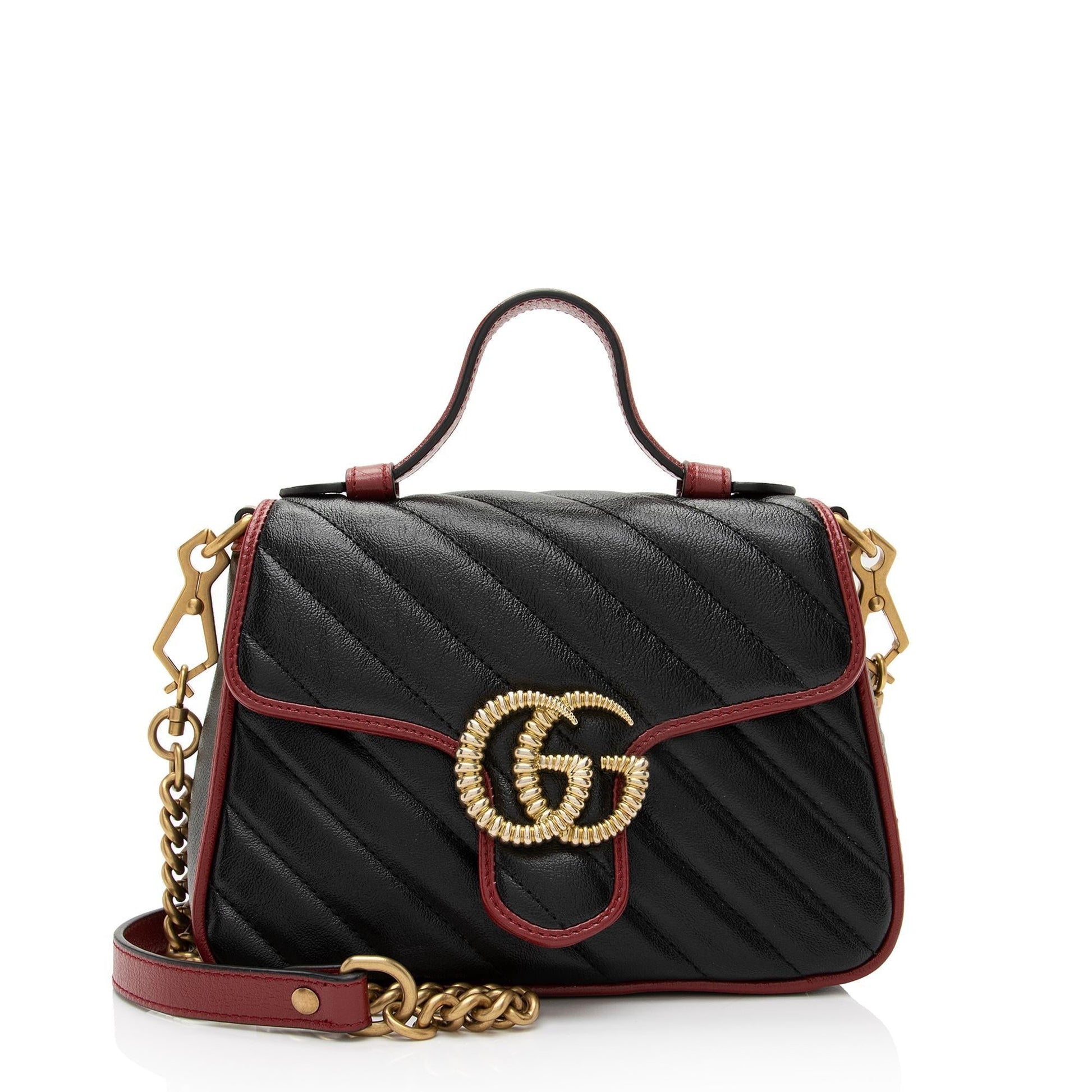 Gucci Torchon GG Marmont Top Handle Matelasse Leather Blue Red Satchel Bag