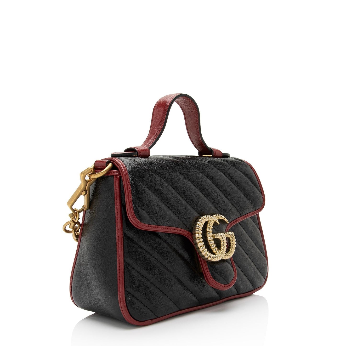 Gucci Torchon GG Marmont Top Handle Matelasse Leather Blue Red Satchel Bag