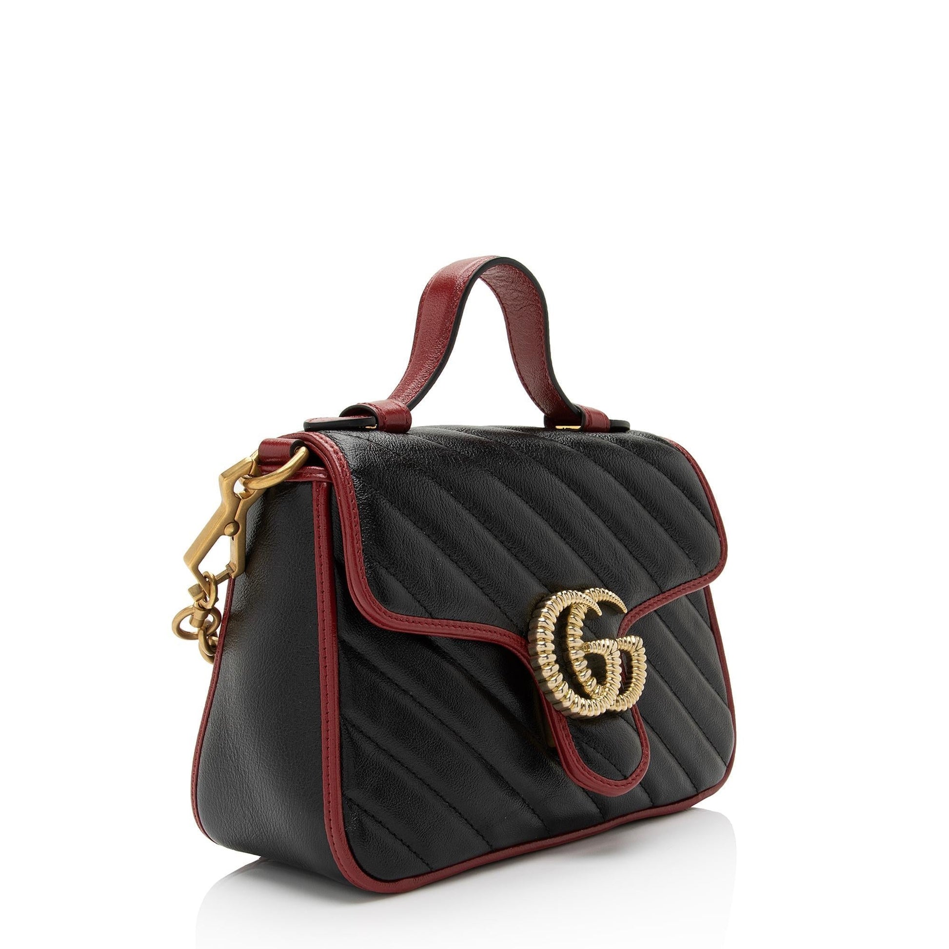 Gucci Torchon GG Marmont Top Handle Matelasse Leather Blue Red Satchel Bag