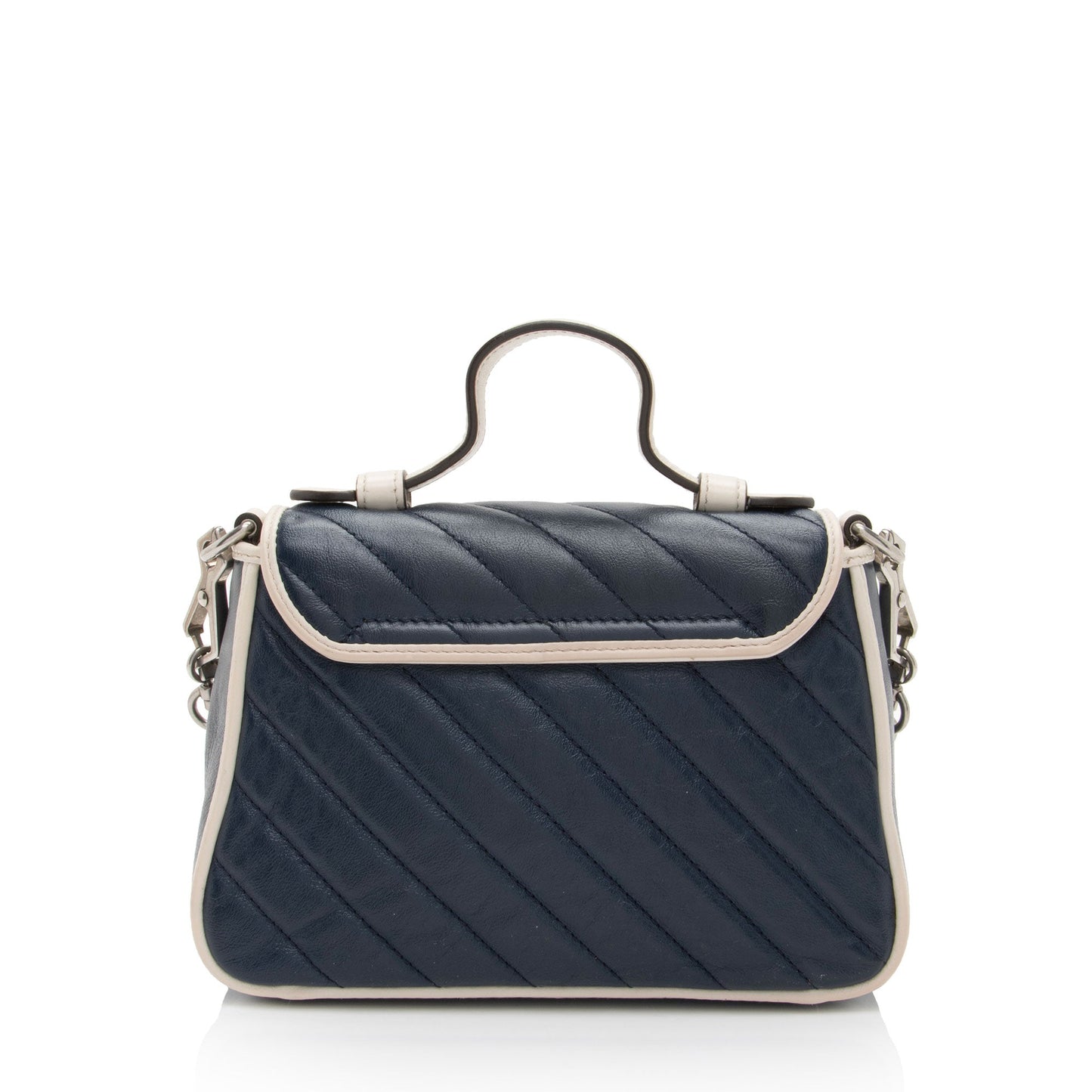 Gucci Torchon GG Marmont Top Handle Matelasse Leather White Blue Crossbody Bag