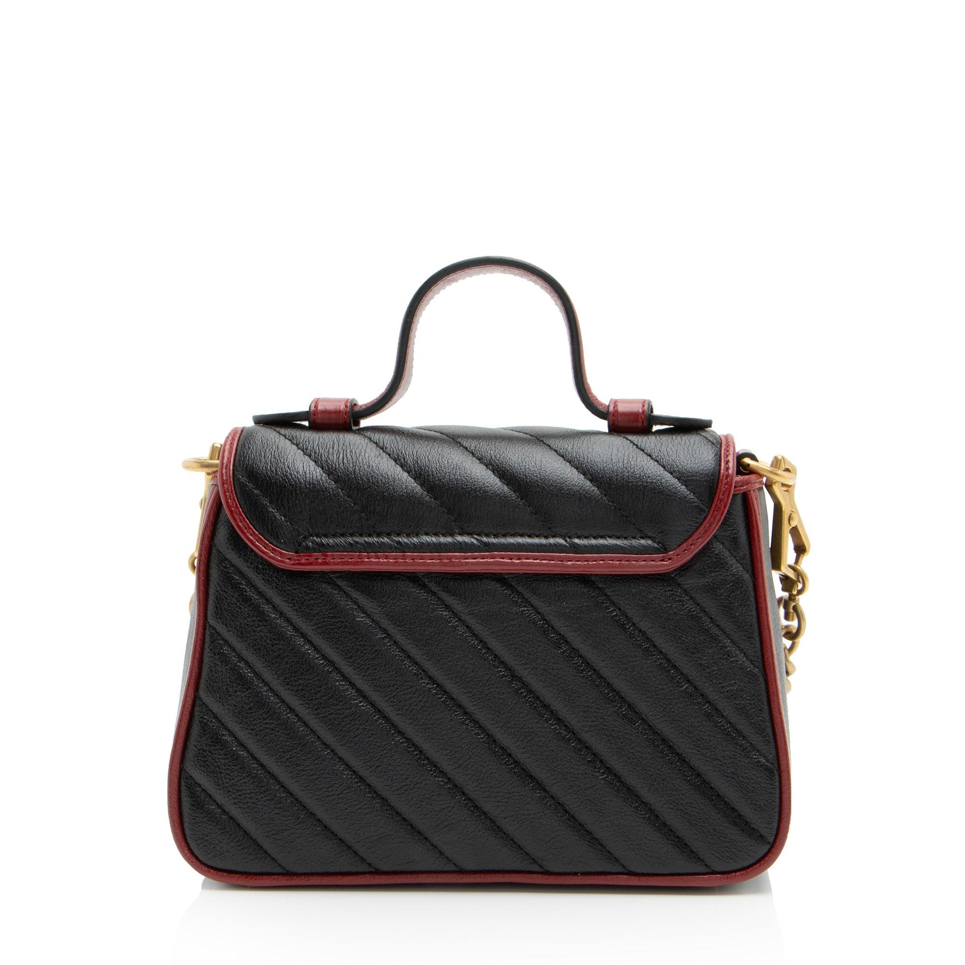 Gucci Torchon GG Marmont Top Handle Matelasse Leather Blue Red Crossbody Bag