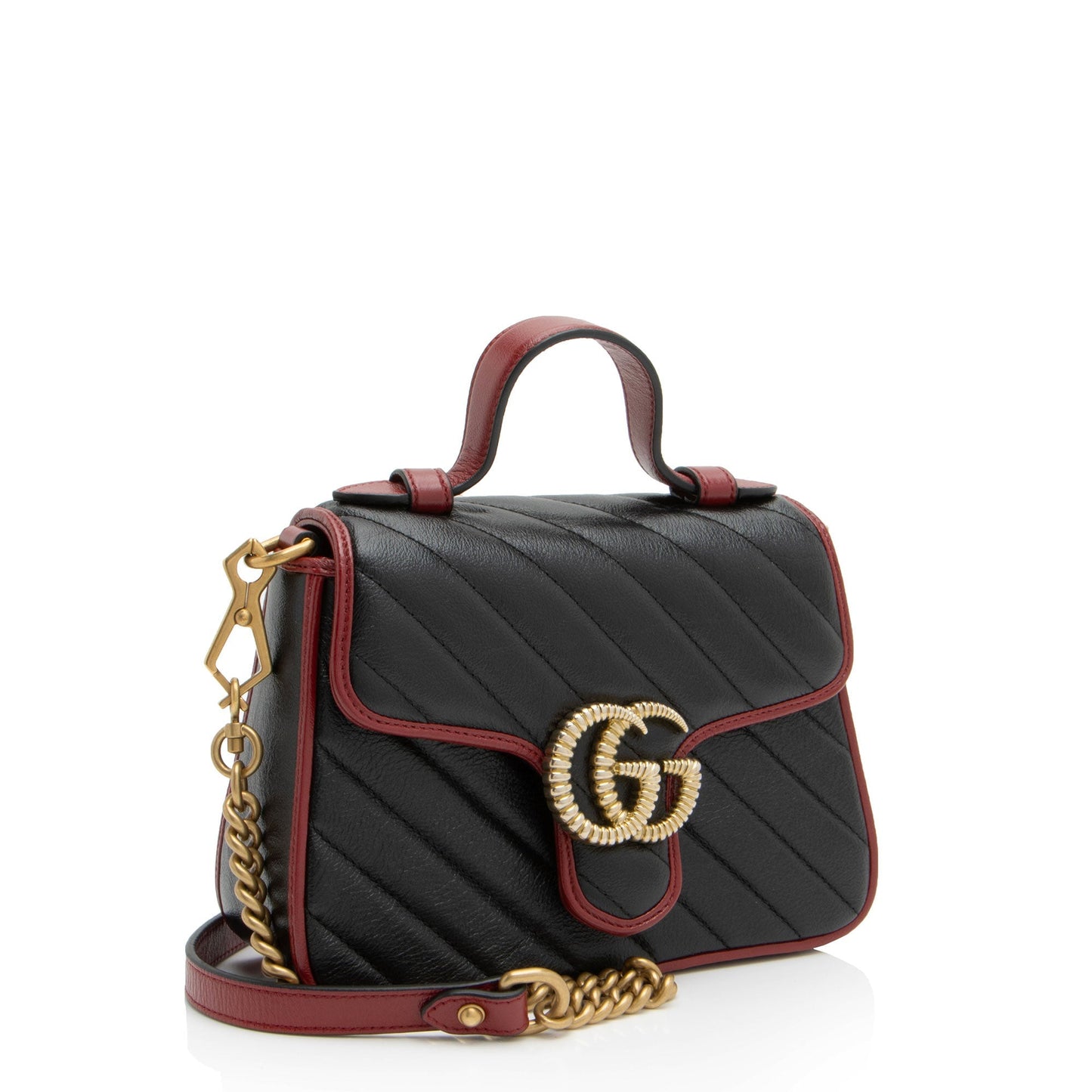 Gucci Torchon GG Marmont Top Handle Matelasse Leather Blue Red Crossbody Bag