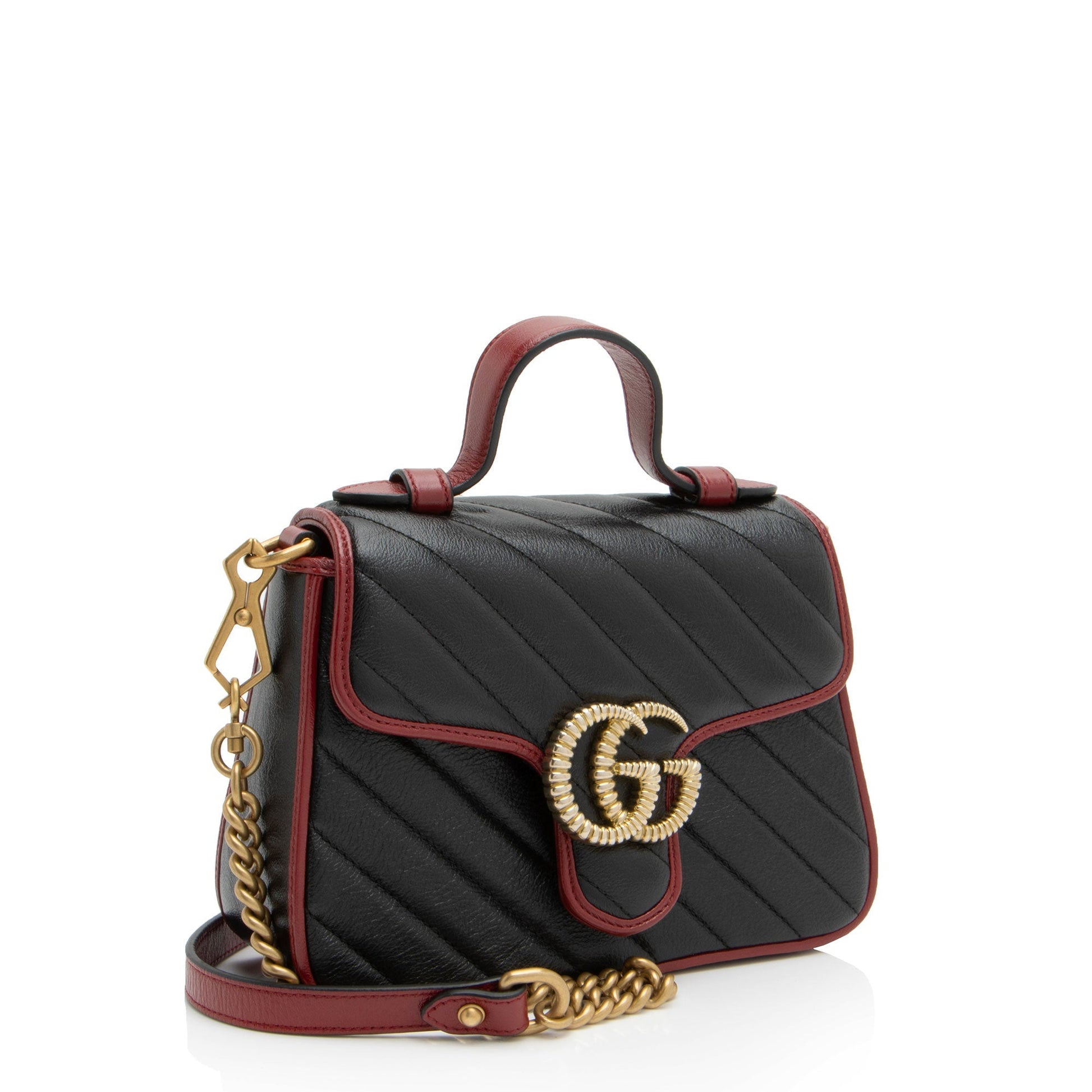 Gucci Torchon GG Marmont Top Handle Matelasse Leather Blue Red Crossbody Bag