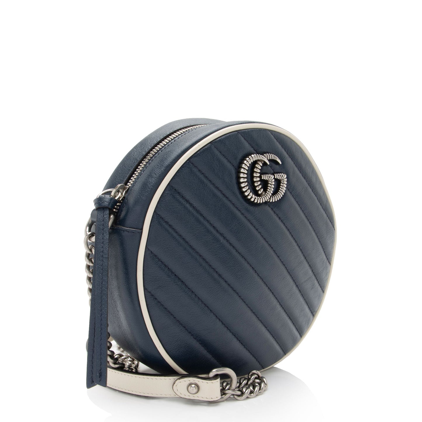 Gucci Torchon GG Marmont Round SHF-GetCBa Matelasse Leather White Blue Crossbody Bag