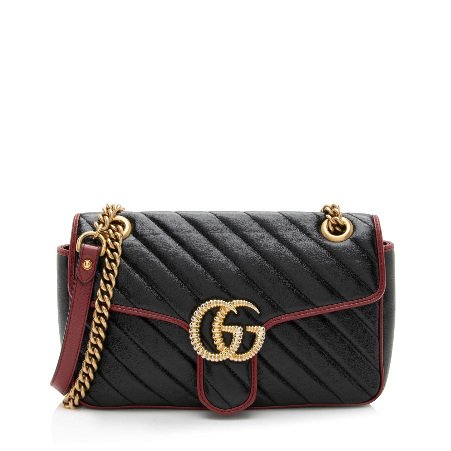Gucci Torchon GG Marmont Flap Matelasse Leather Blue Red Crossbody Bag