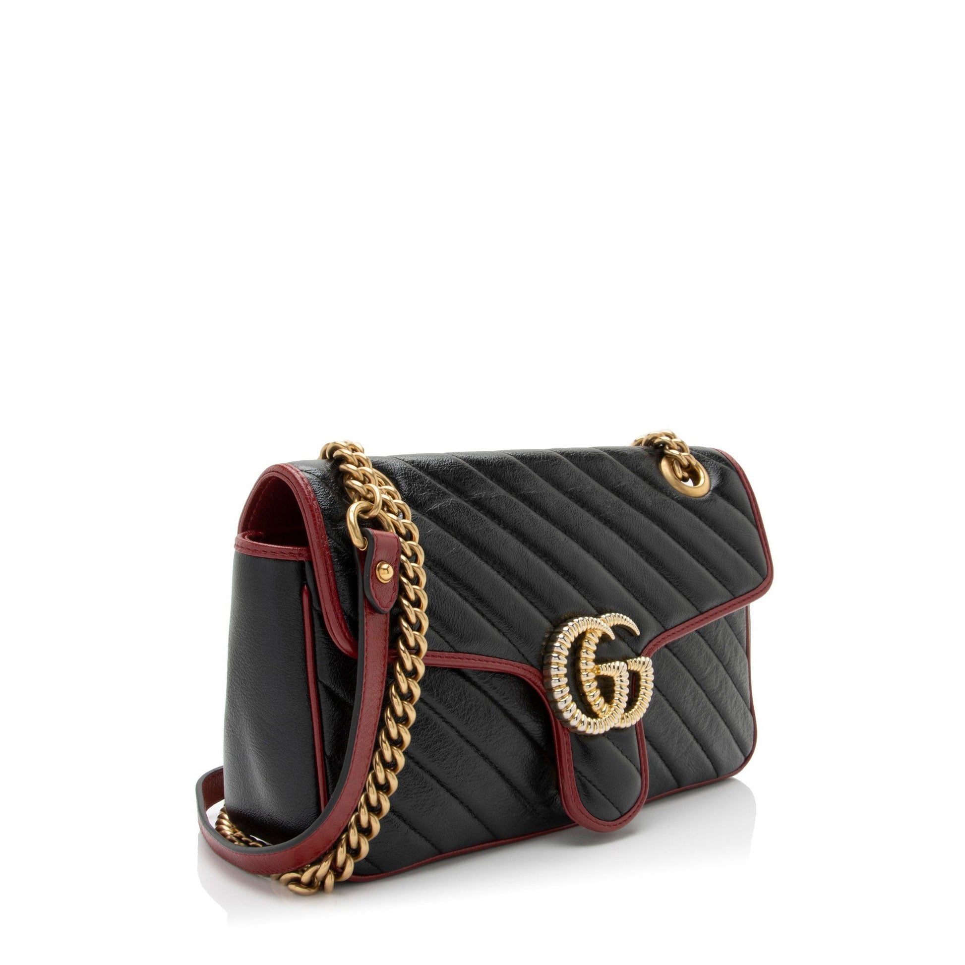 Gucci Torchon GG Marmont Flap Matelasse Leather Blue Red Crossbody Bag