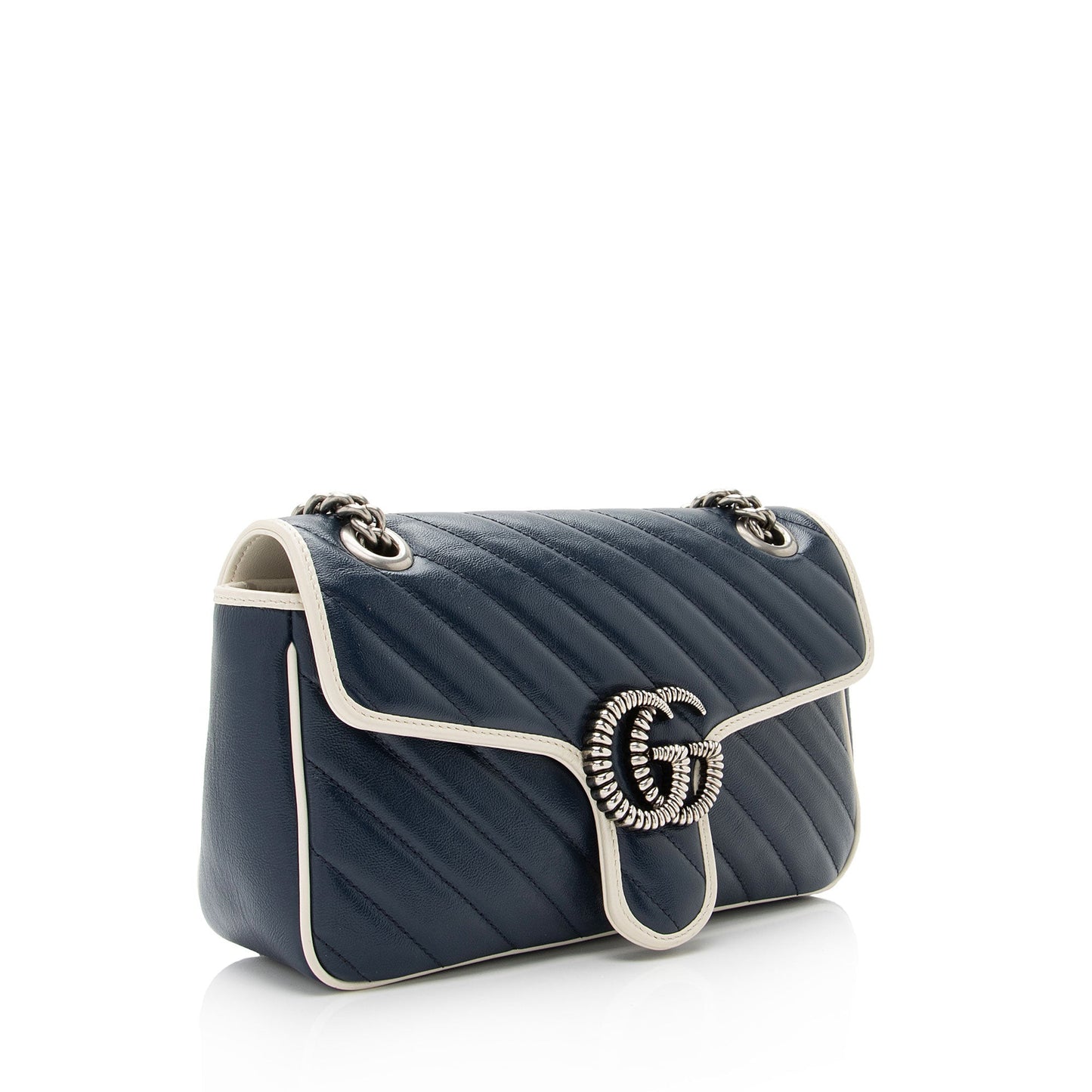 Gucci Torchon GG Marmont Flap SHF-UvP9FL Matelasse Leather White Blue Crossbody Bag