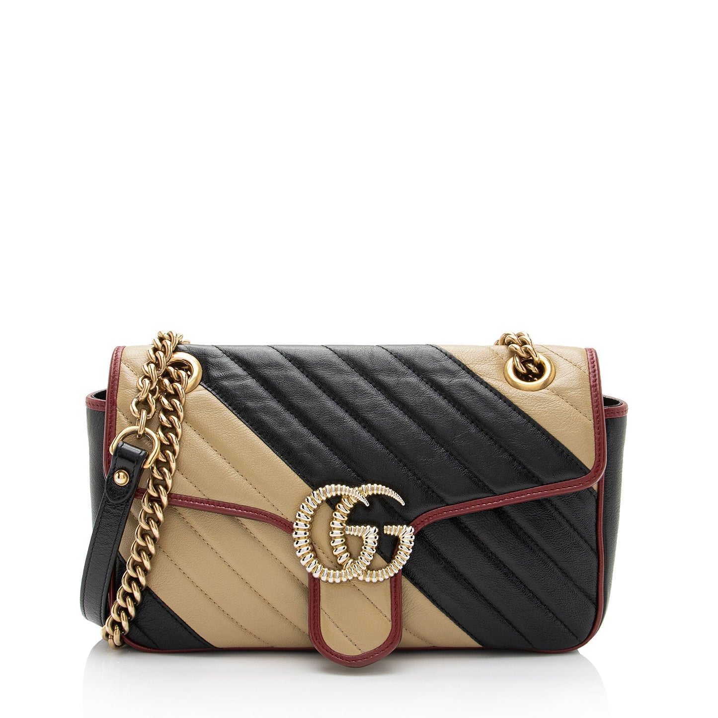 Gucci Torchon GG Marmont Flap SHF-fNtxDP Matelasse Leather Black Beige Shoulder Bag