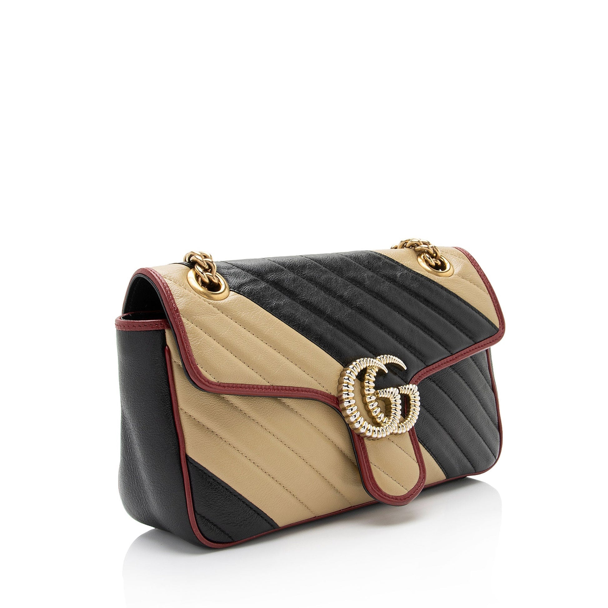 Gucci Torchon GG Marmont Flap SHF-fNtxDP Matelasse Leather Black Beige Shoulder Bag