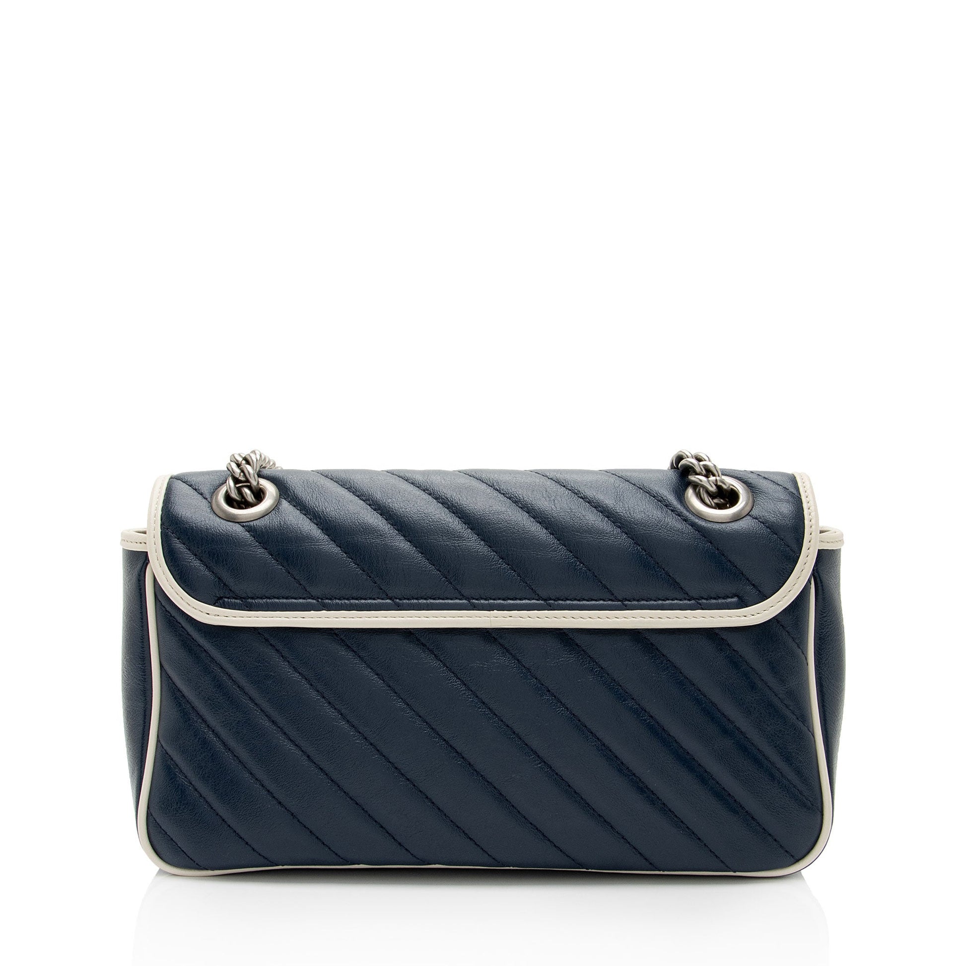 Gucci Torchon GG Marmont Flap SHF-fZFBg1 Matelasse Leather White Blue Crossbody Bag
