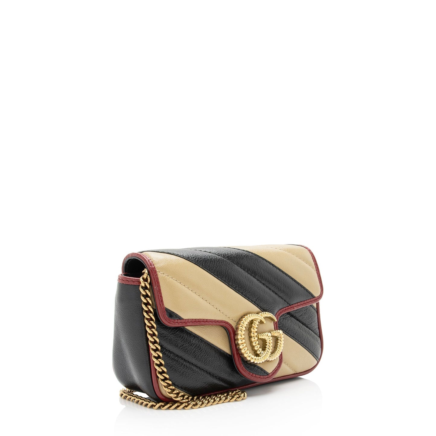 Gucci Torchon GG Marmont Super Flap Matelasse Leather Black Beige Crossbody Bag
