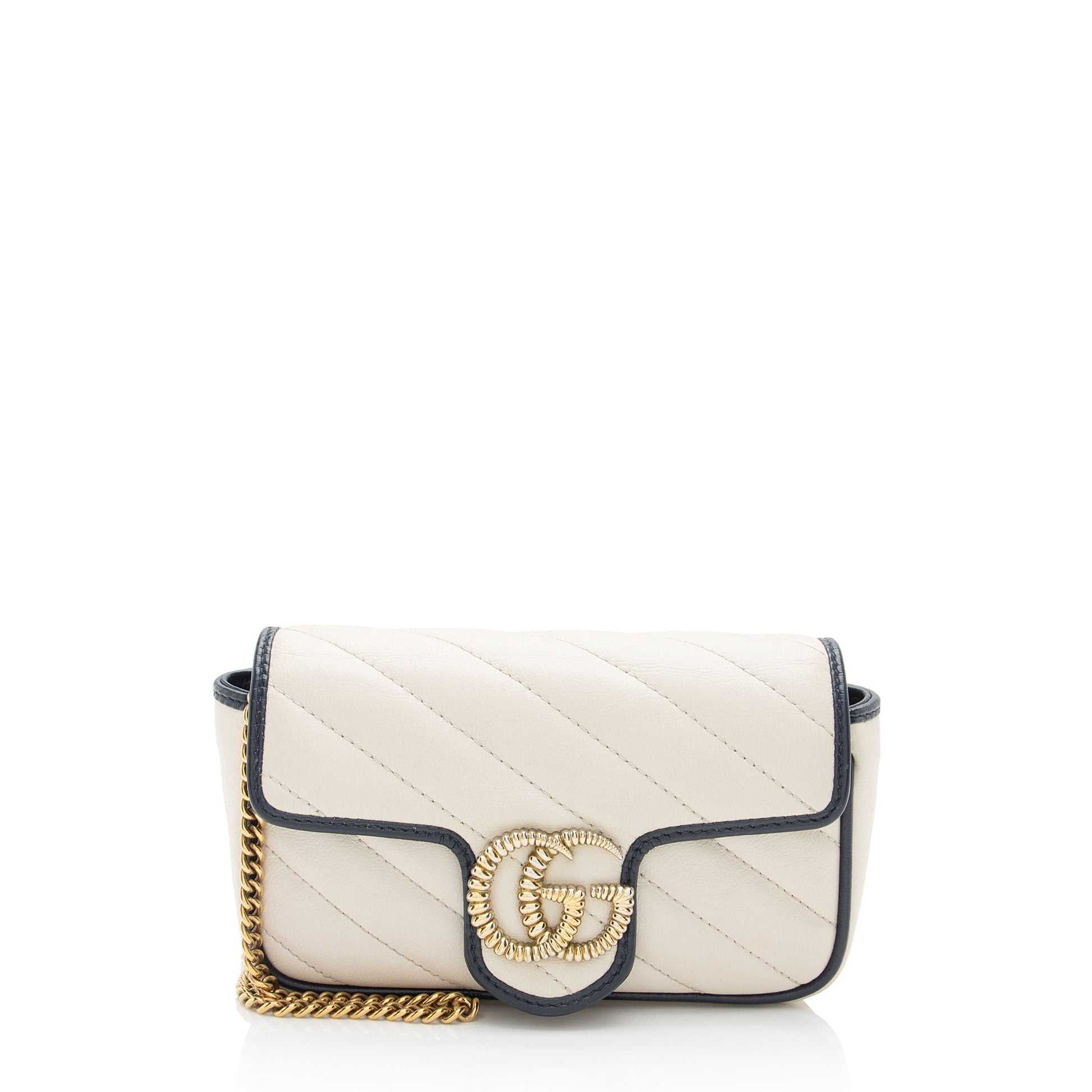 Gucci Torchon GG Marmont Super Flap Matelasse Leather White Blue Crossbody Bag