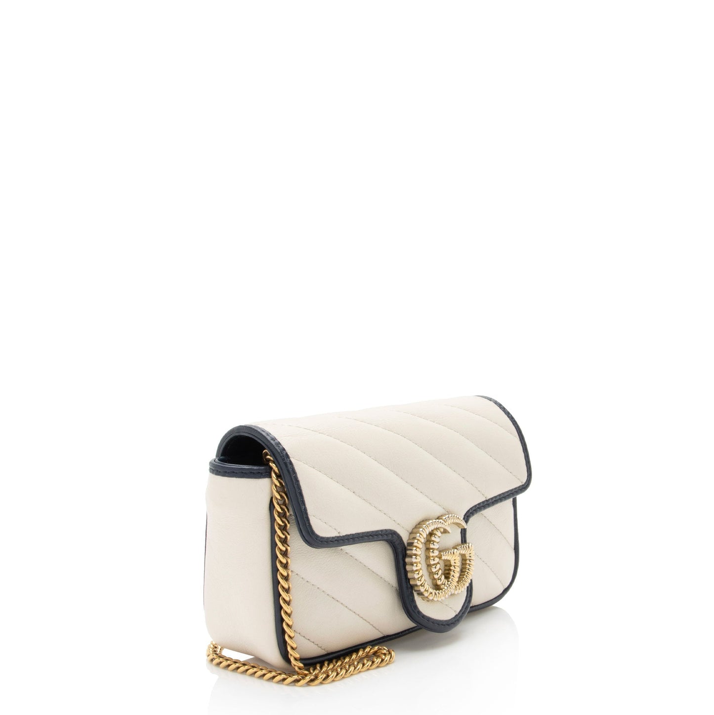 Gucci Torchon GG Marmont Super Flap Matelasse Leather White Blue Crossbody Bag
