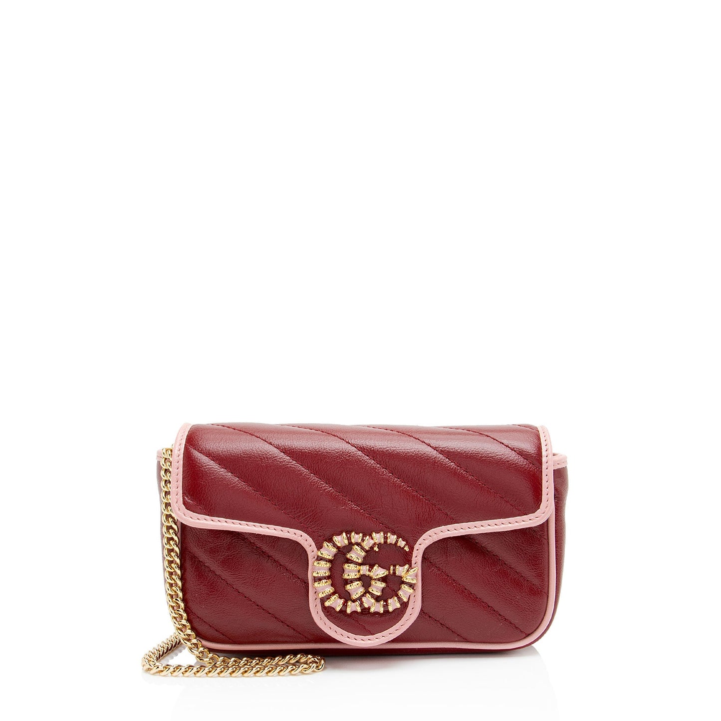 Gucci Torchon GG Marmont Super Flap Matelasse Leather Red Pink Crossbody Bag